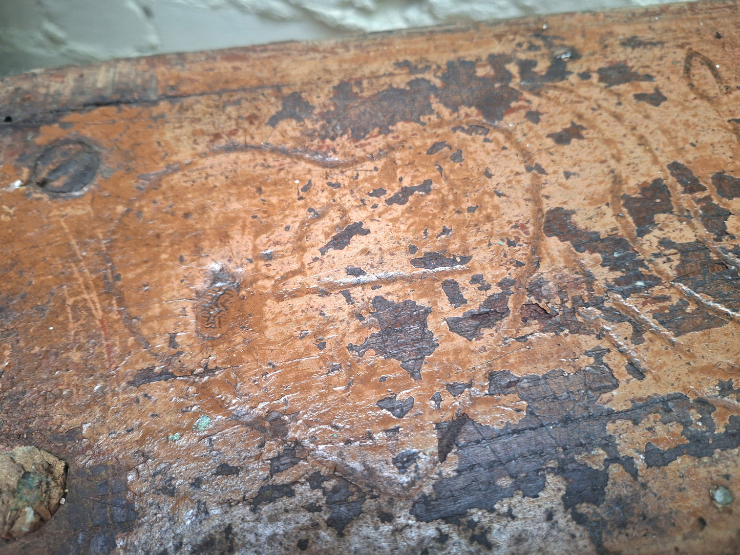 Antique Stick Leg Stool With Carved 'Witch Marks'