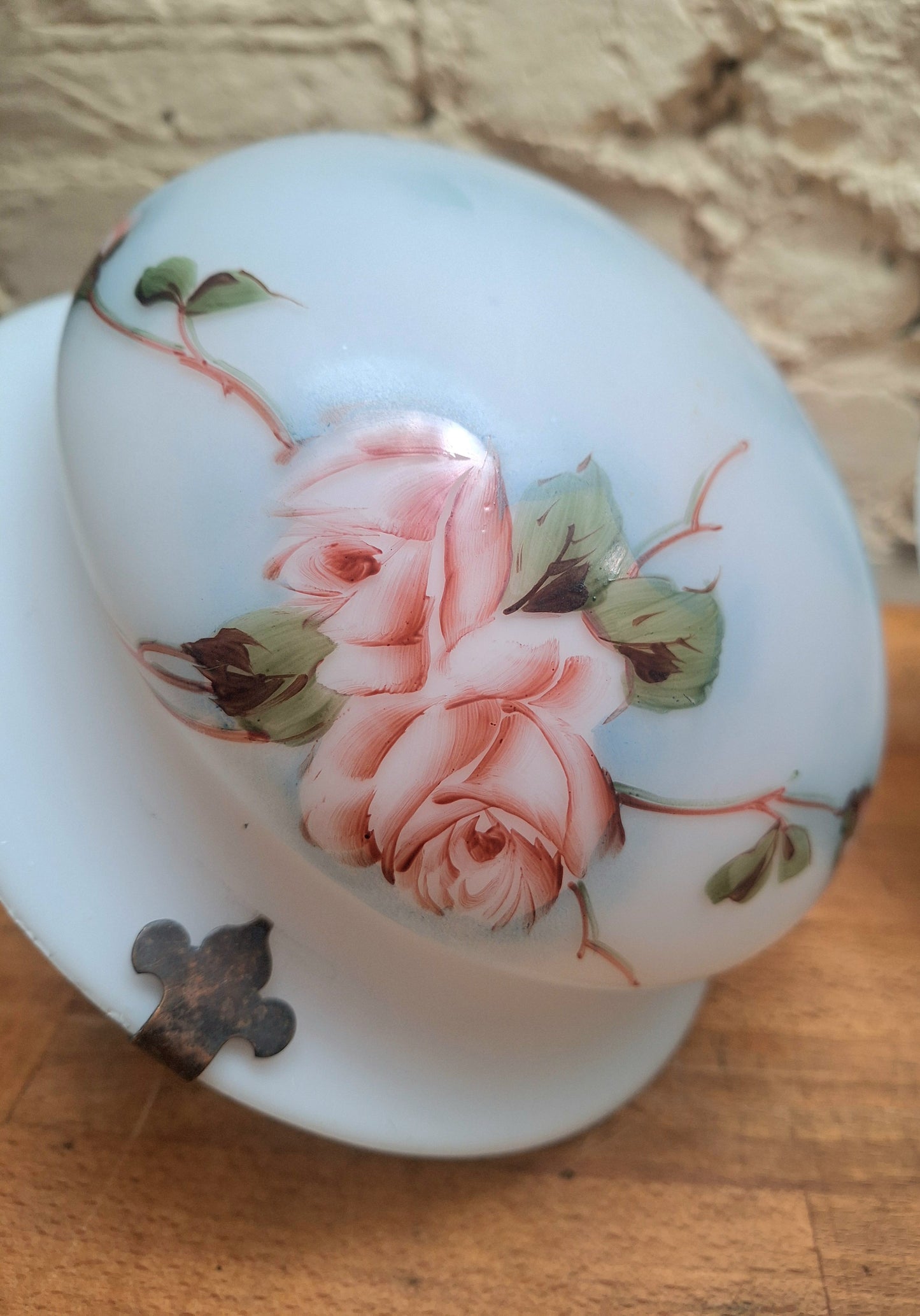 A Pair of Antique Painted Milk Glass Plaffoniers.