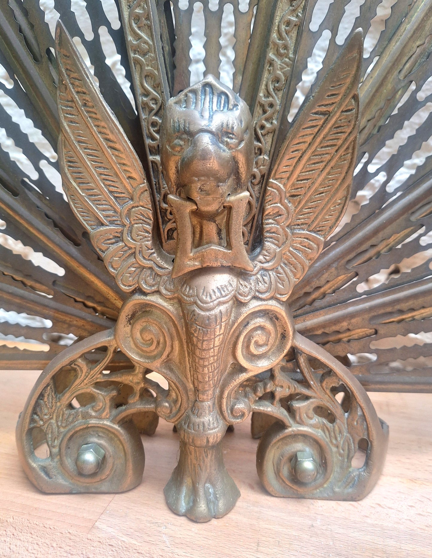 Vintage Brass Peacock Fire Screen
