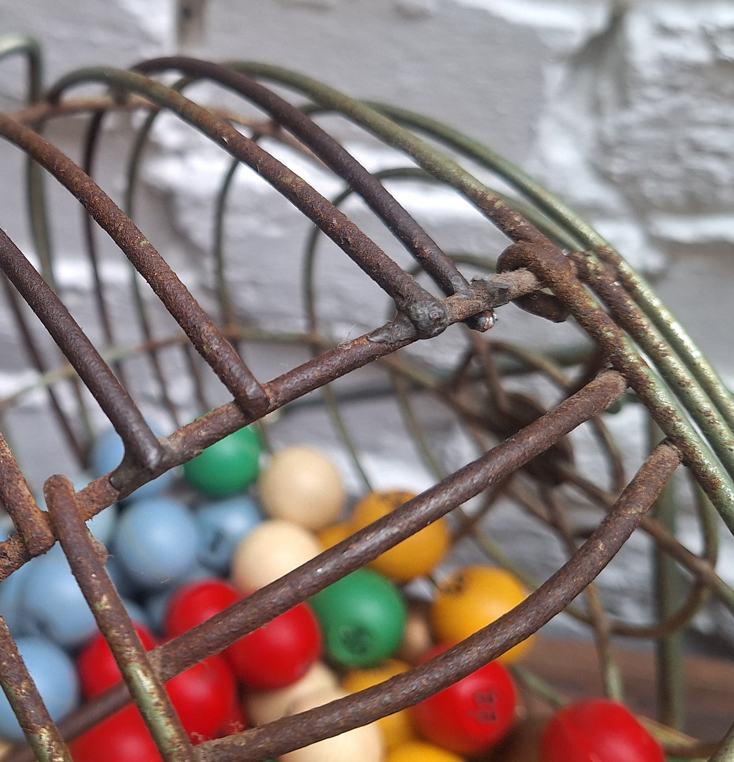 Vintage Metal Bingo Cage, Balls and Cards.