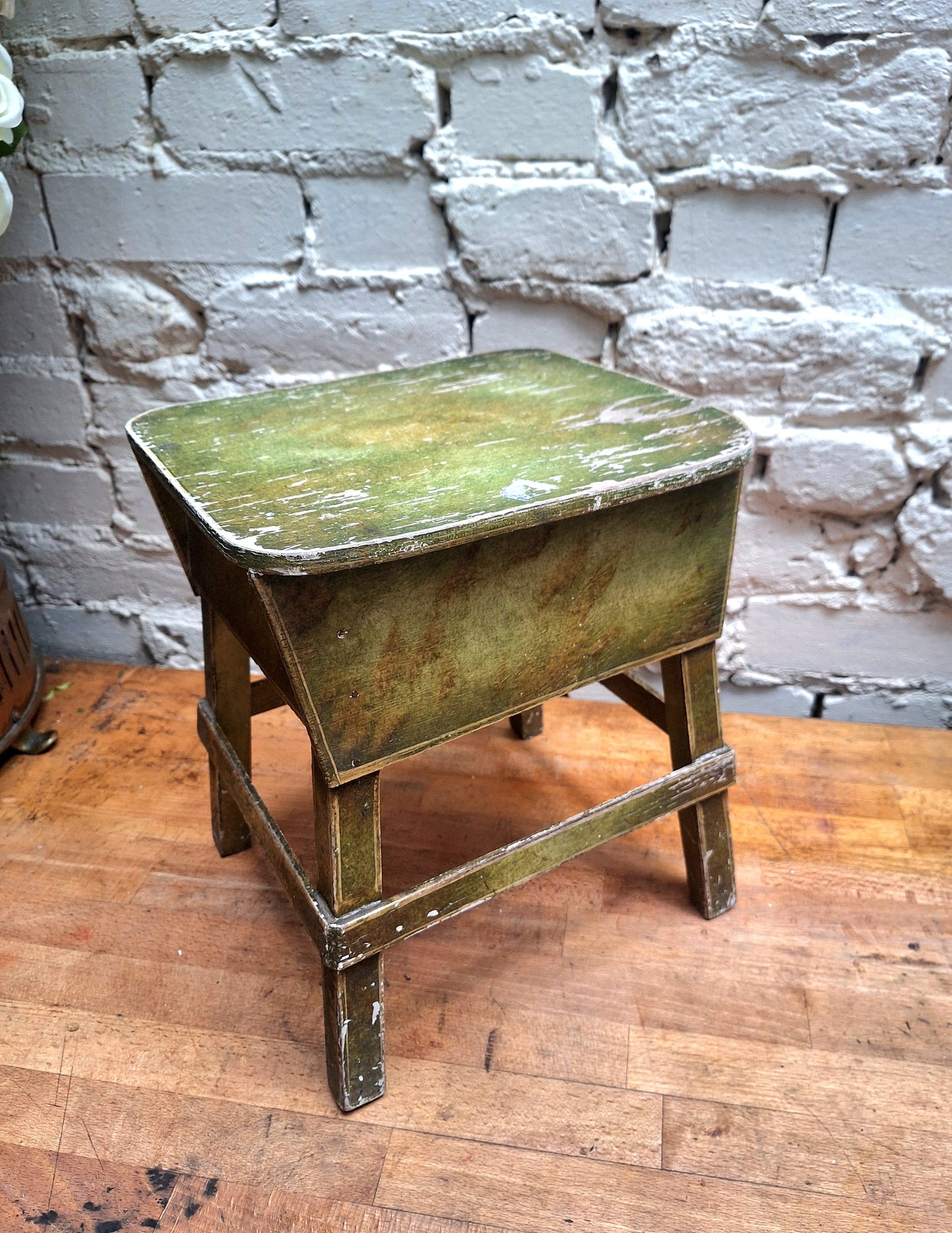 Pretty Vintage Chippy Green stool.