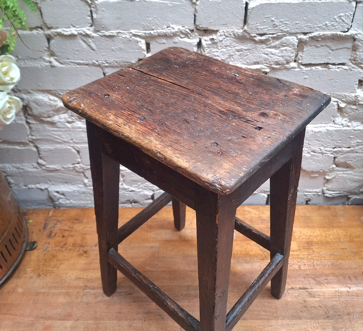 Antique Rustic Wooden Stool