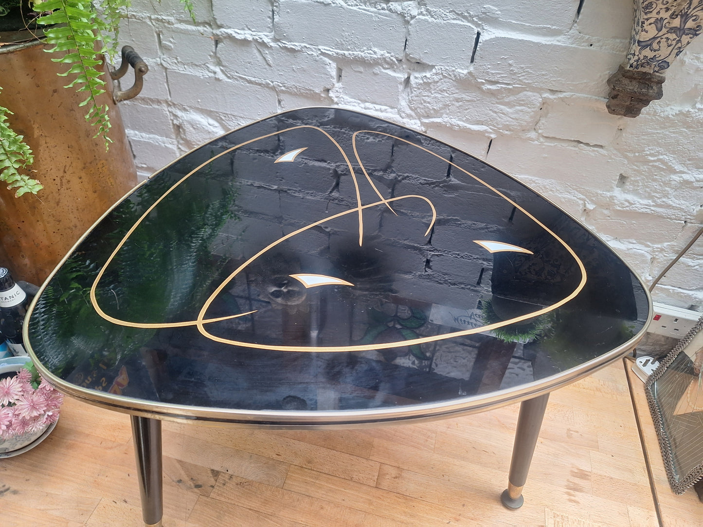 Atomic Glass Black and Gold Side/Coffee Table