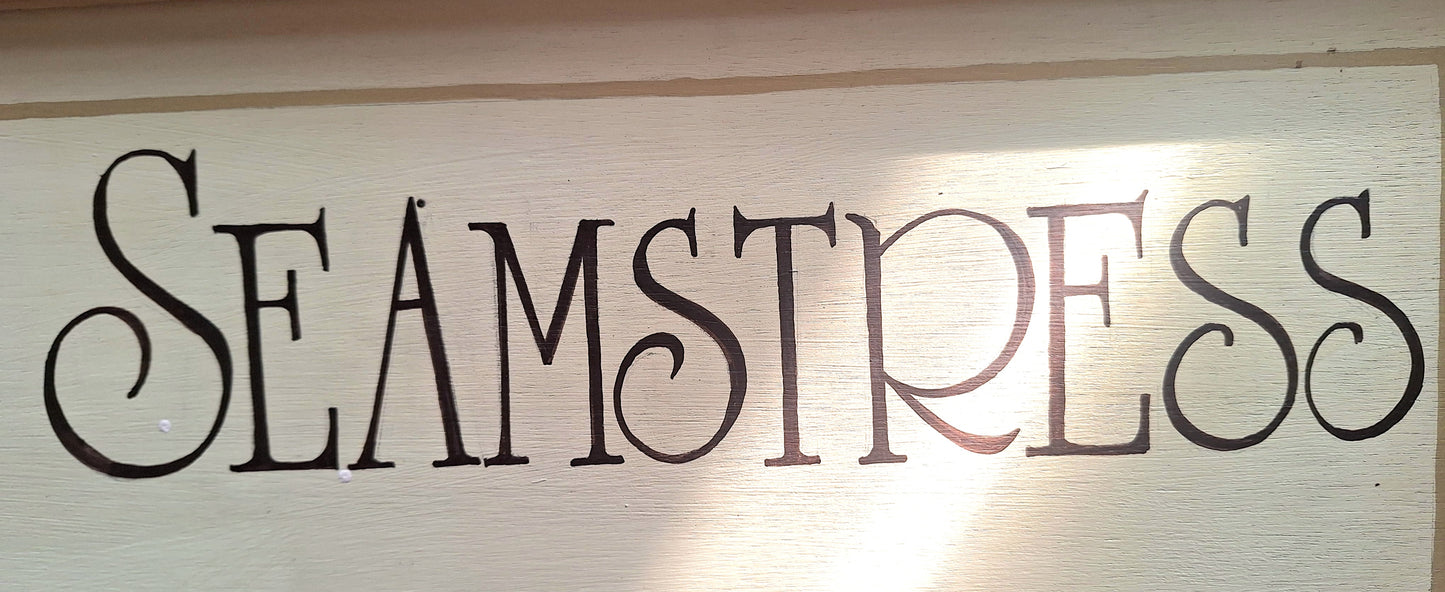 Vintage Wooden Hand Painted Sign 'Expert Seamstress'