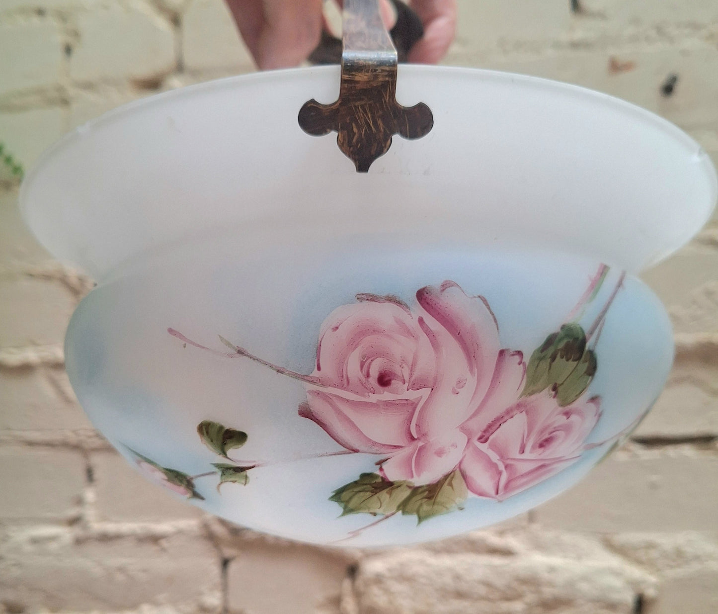 A Pair of Antique Painted Milk Glass Plaffoniers.