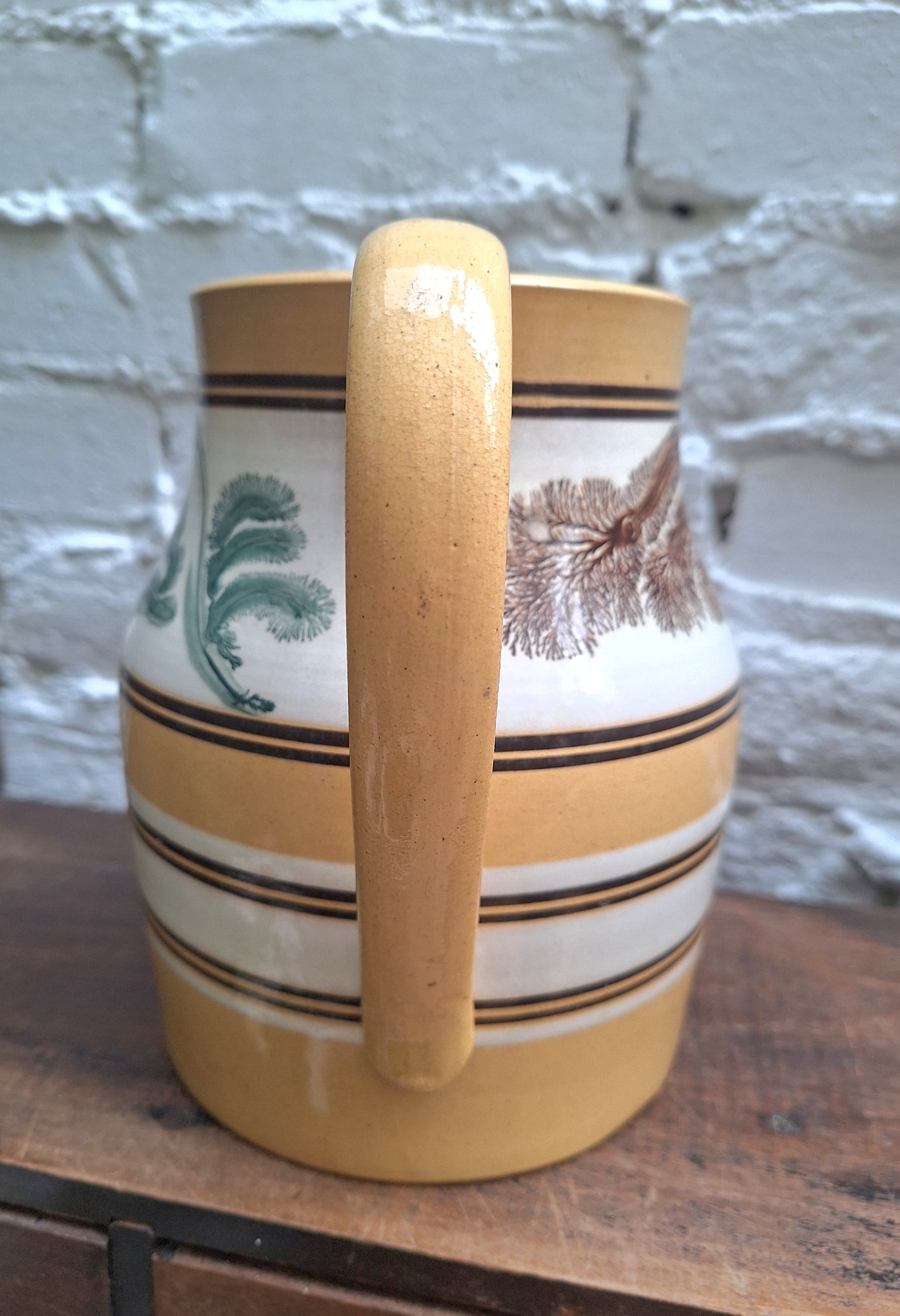 Antique 19th Century Mochaware Large Jug Leaf/Tree Pattern