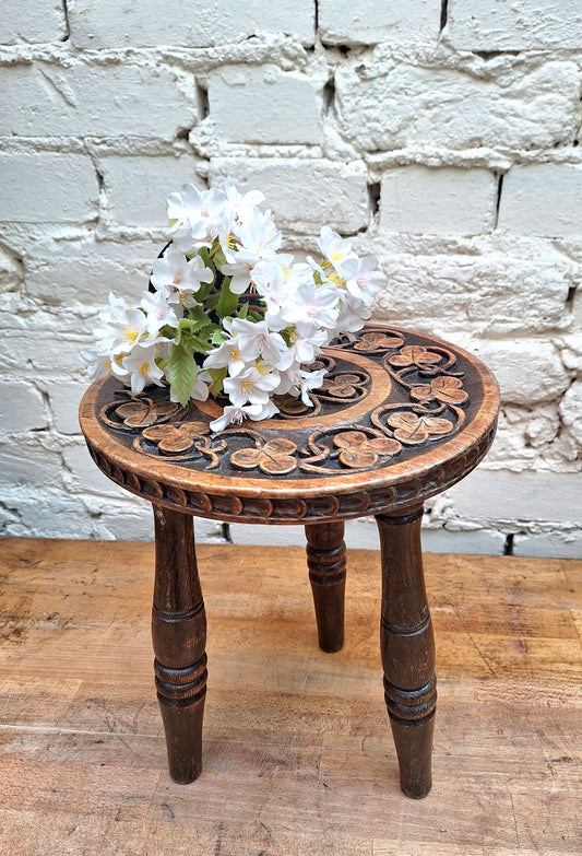 Antique Irish Carved 'Clover' Stool.