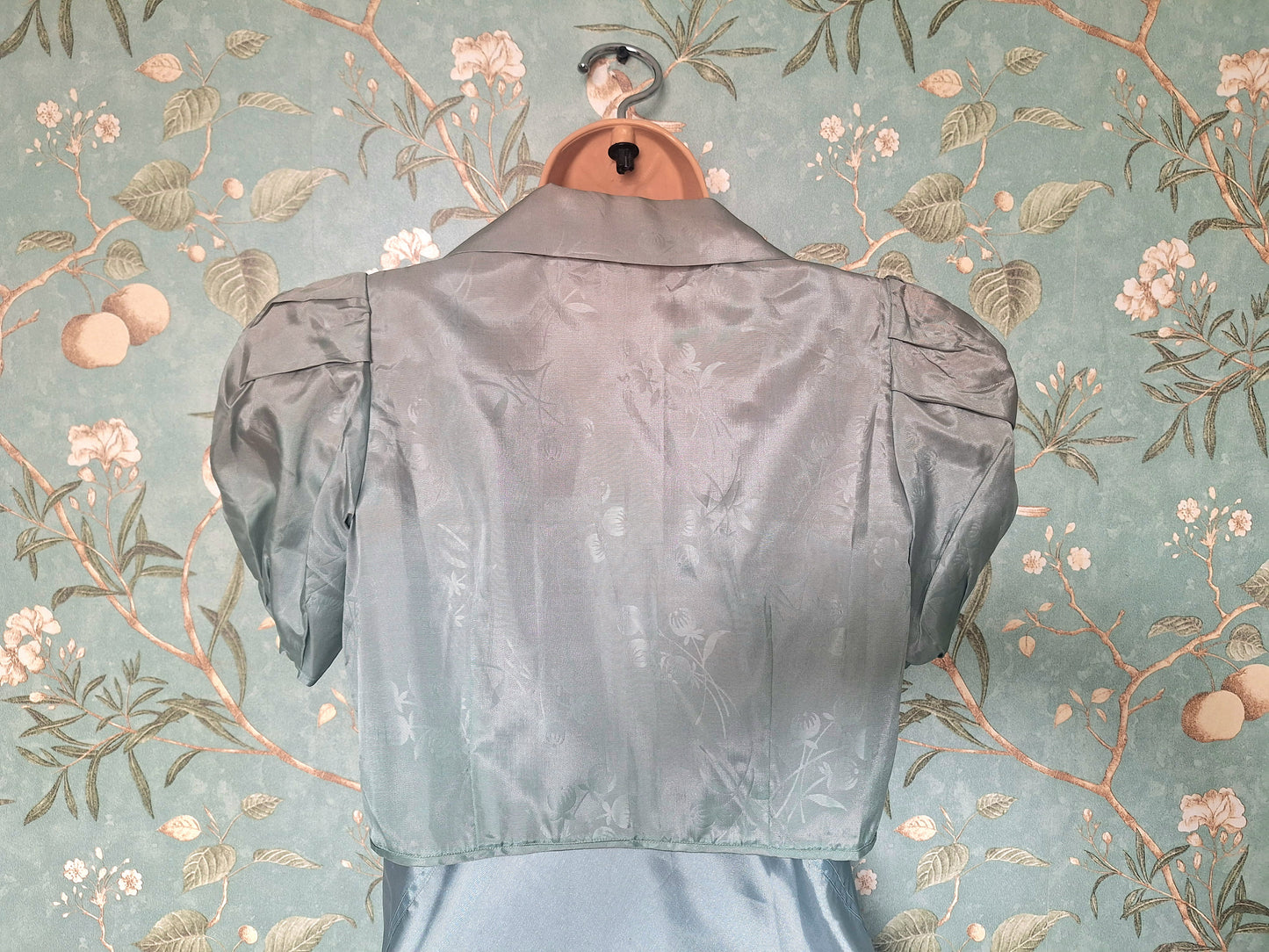 1930s Duck Egg Blue Silk Slip Dress and Jacket.