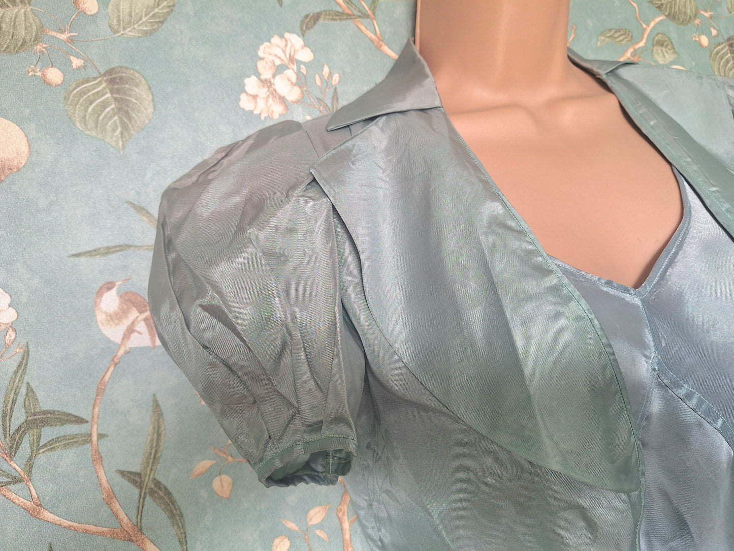1930s Duck Egg Blue Silk Slip Dress and Jacket.