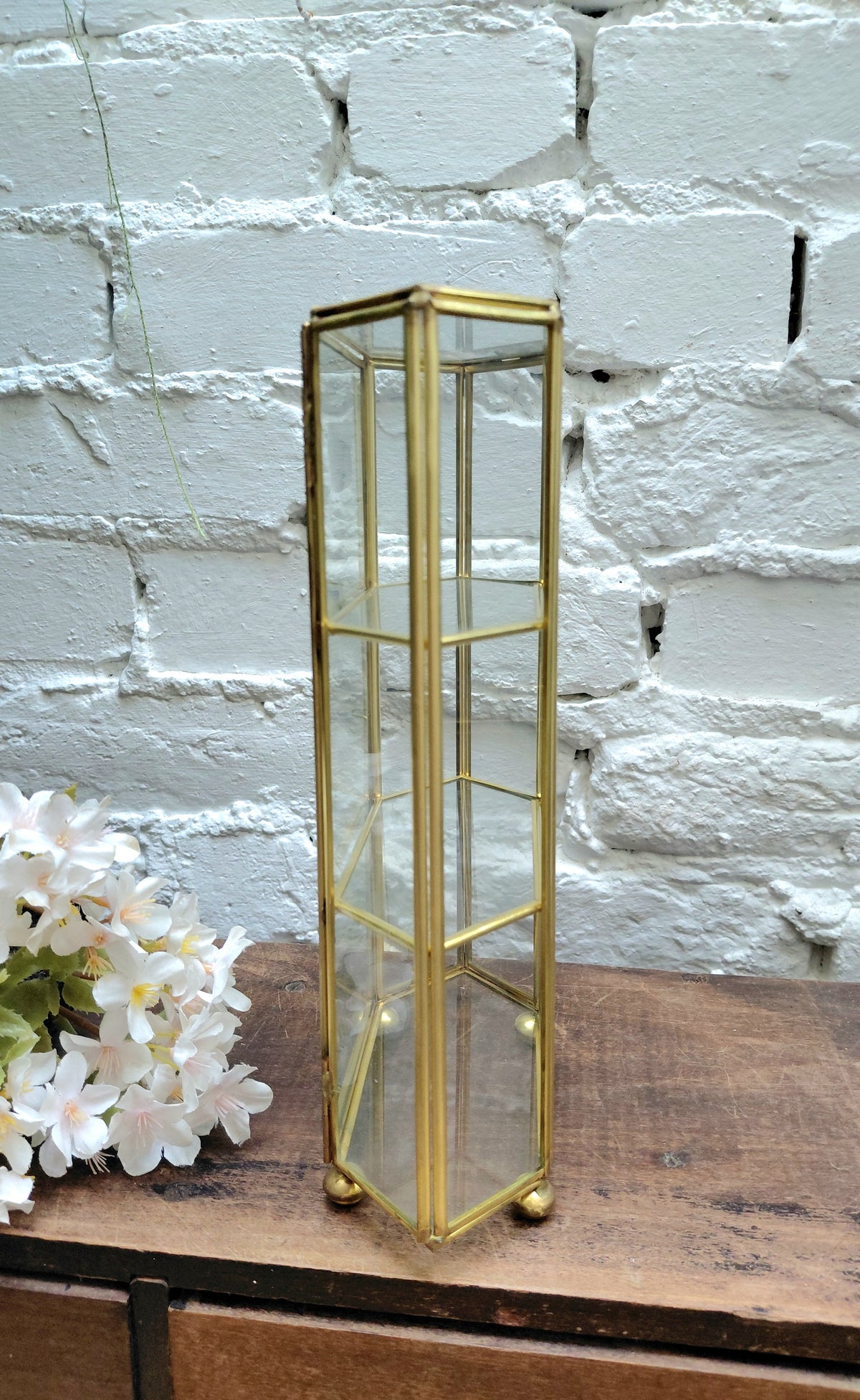 Vintage Brass and Glass Trinket Display Case