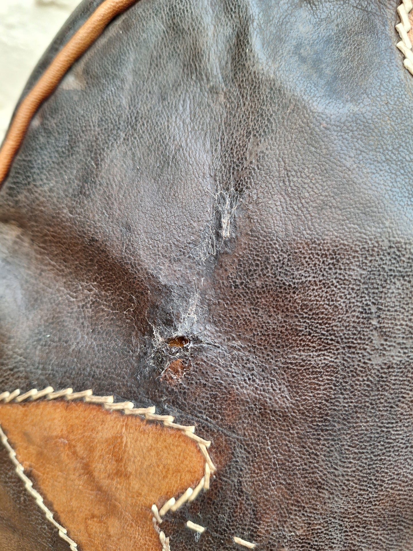 Vintage Boho Leather Pouffe