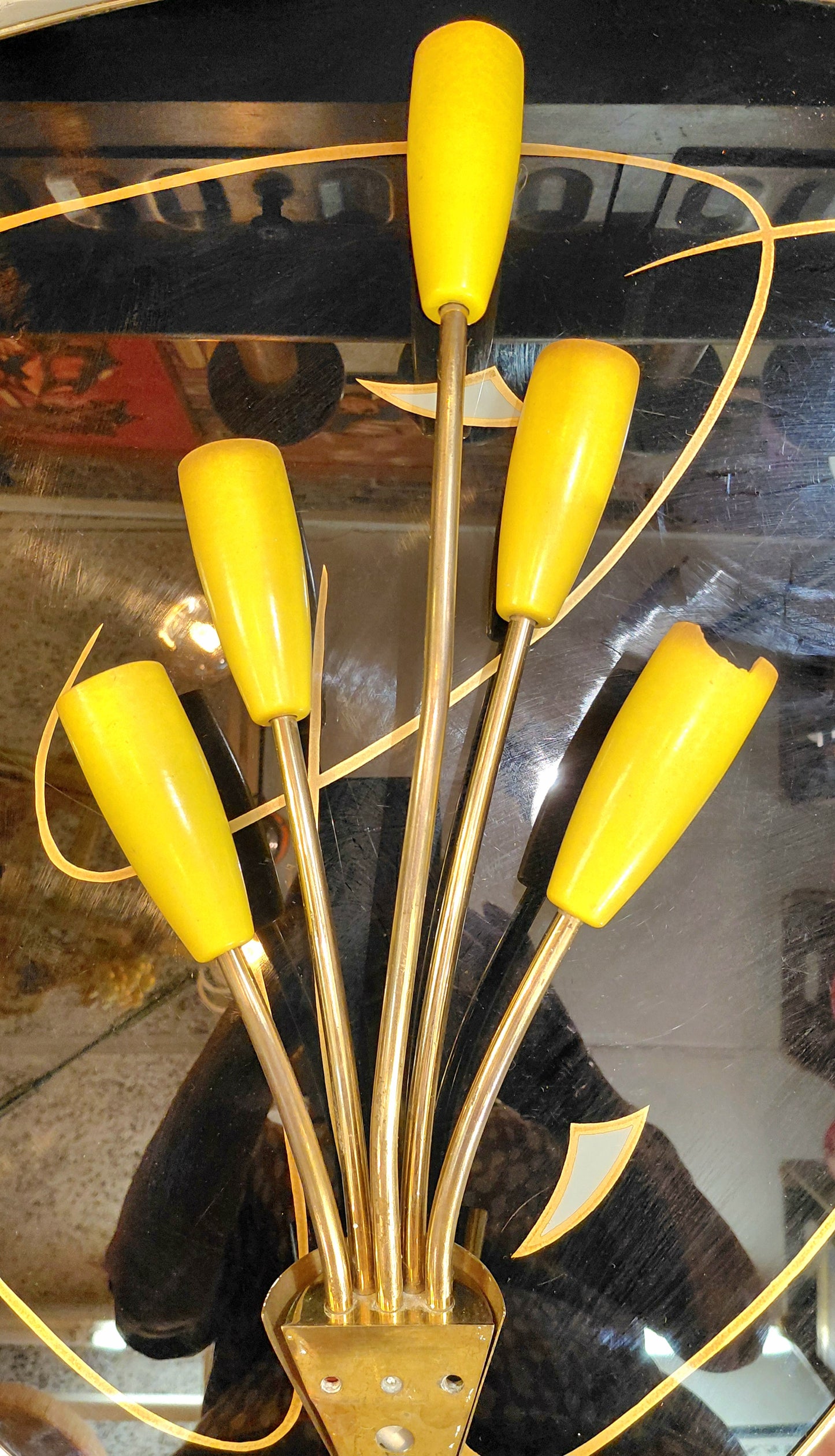 A Pair of Original 1950s Tulip Wall Lights Yellow and Brass