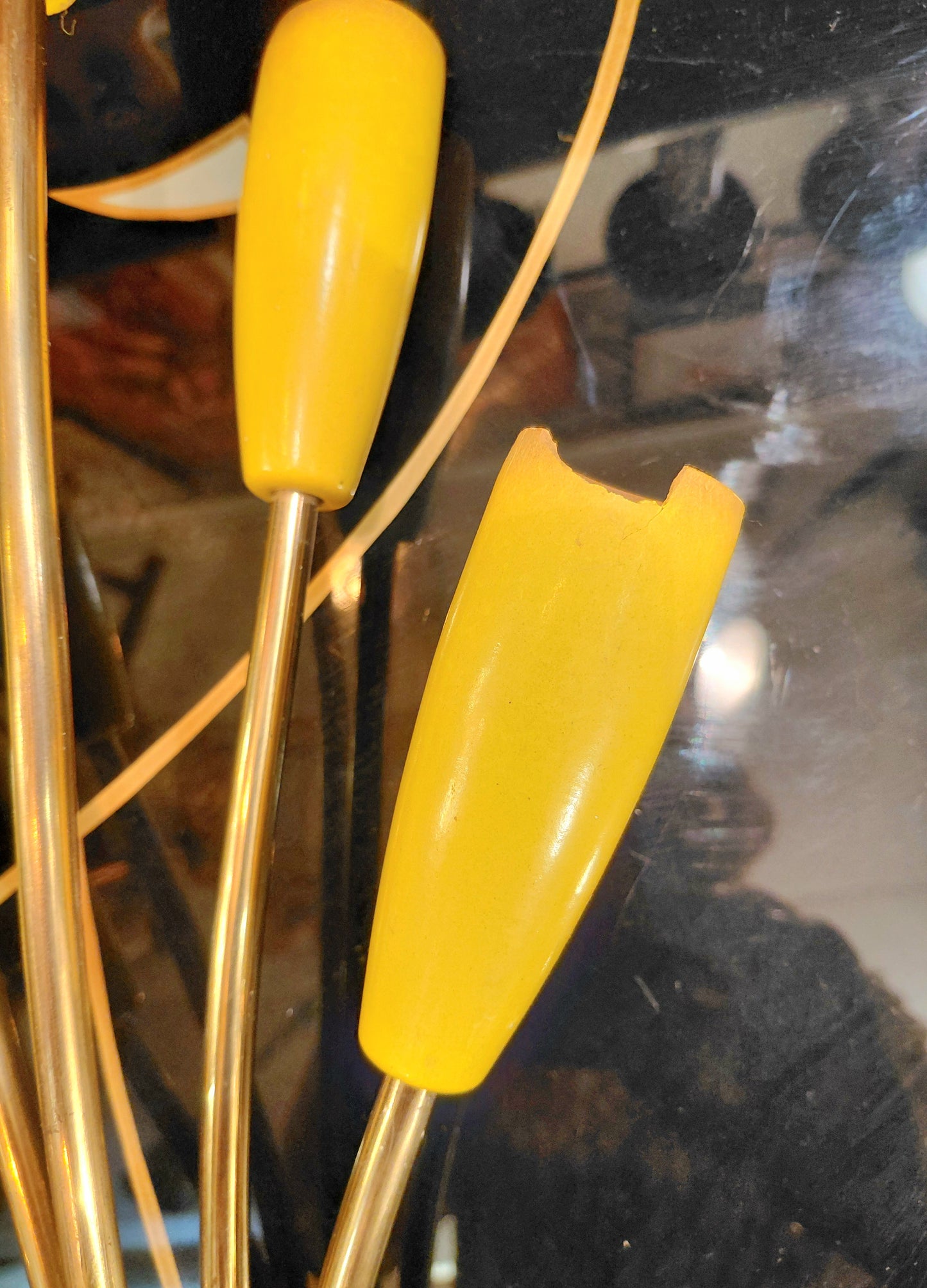 A Pair of Original 1950s Tulip Wall Lights Yellow and Brass
