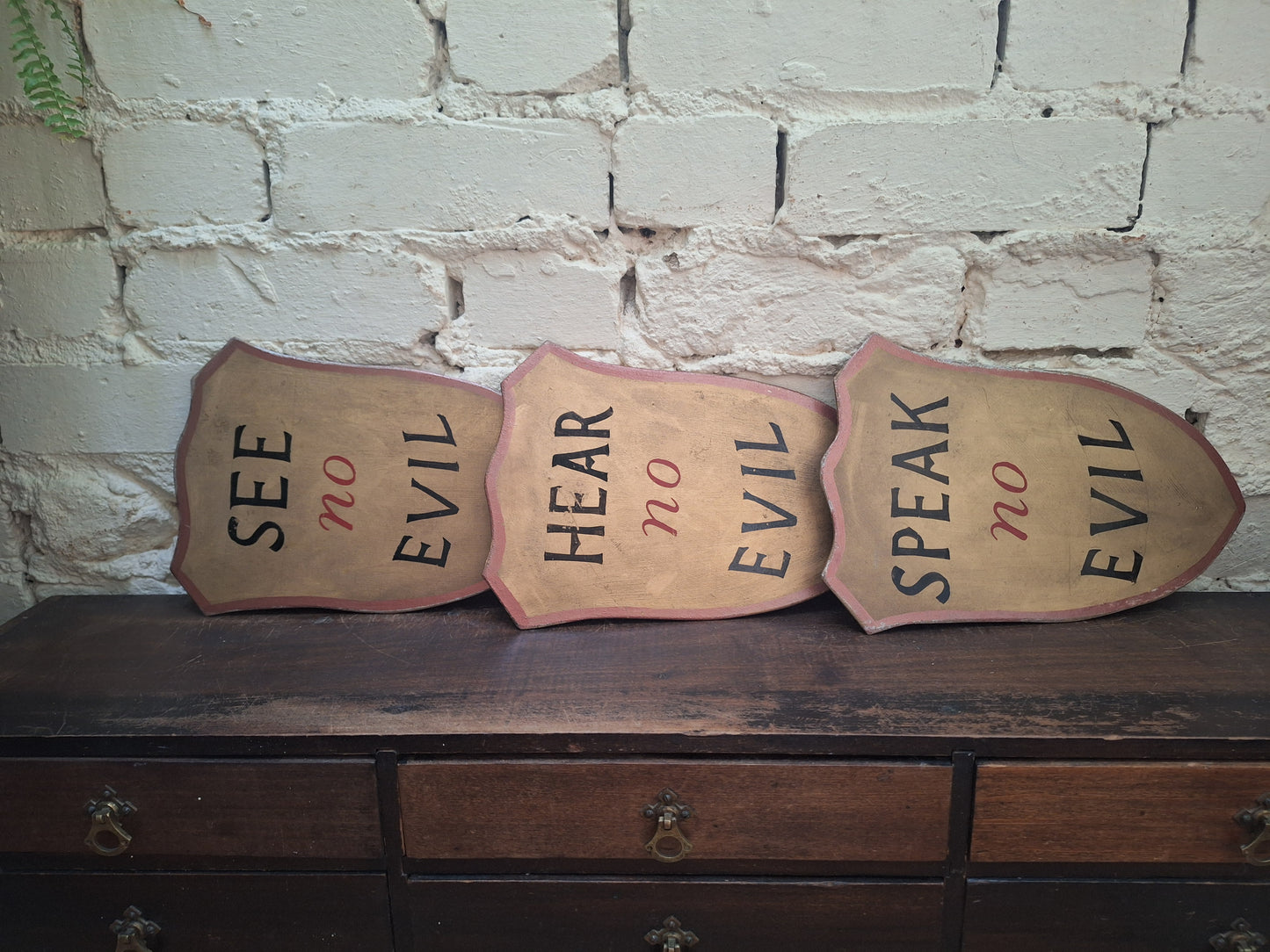 Vintage Folk Art Signs 'Hear no Evil..'