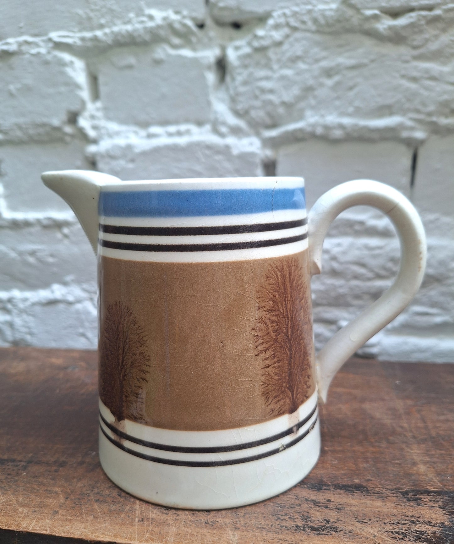 Antique 19th Century  Mochaware Jug Tree Pattern