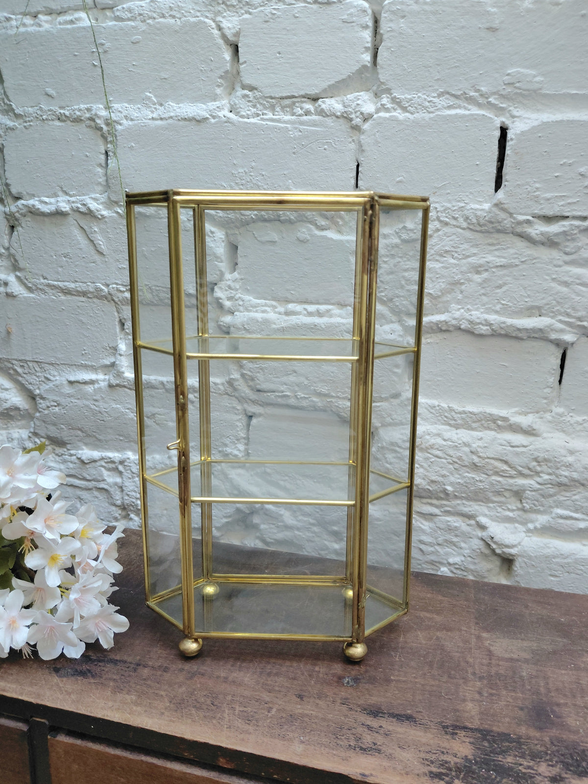 Vintage Brass and Glass Trinket Display Case