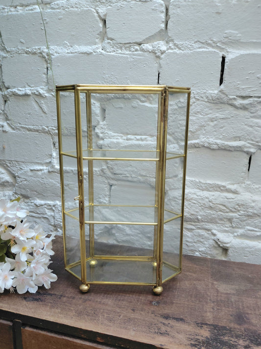 Vintage Brass and Glass Trinket Display Case