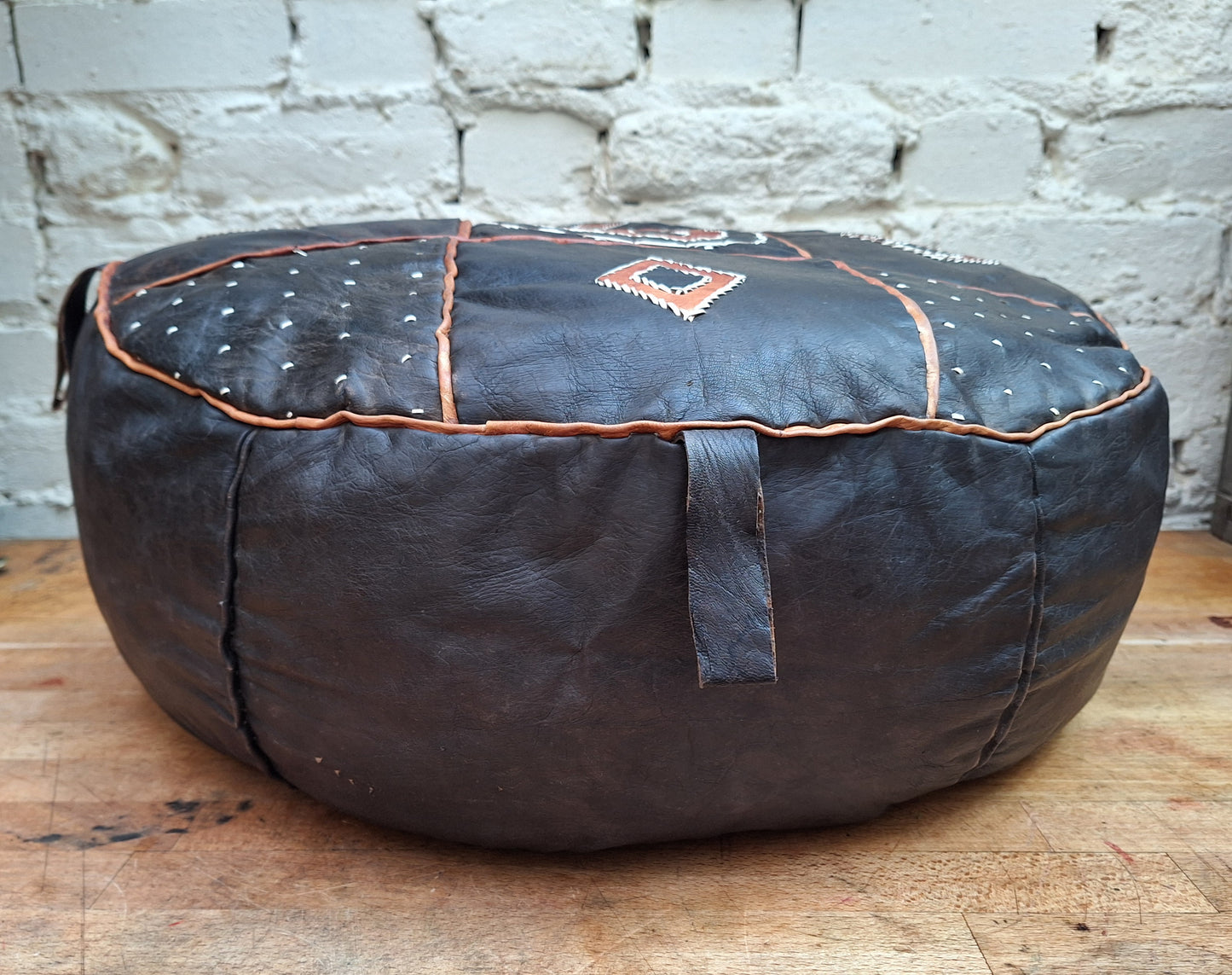 Vintage Boho Leather Pouffe