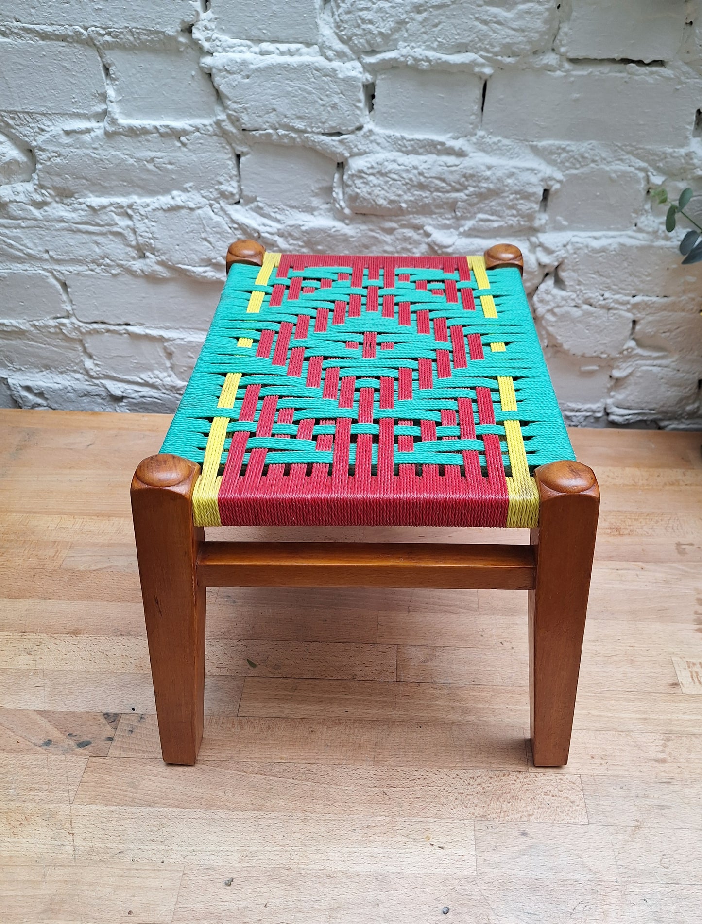 Funky Multicoloured Mid Century woven footstool.