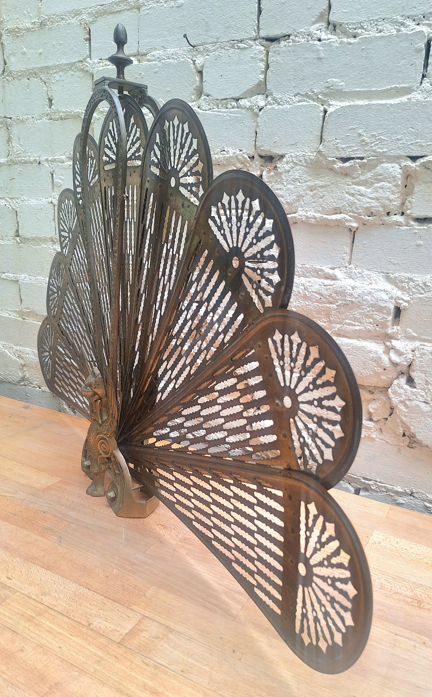 Vintage Brass Peacock Fire Screen