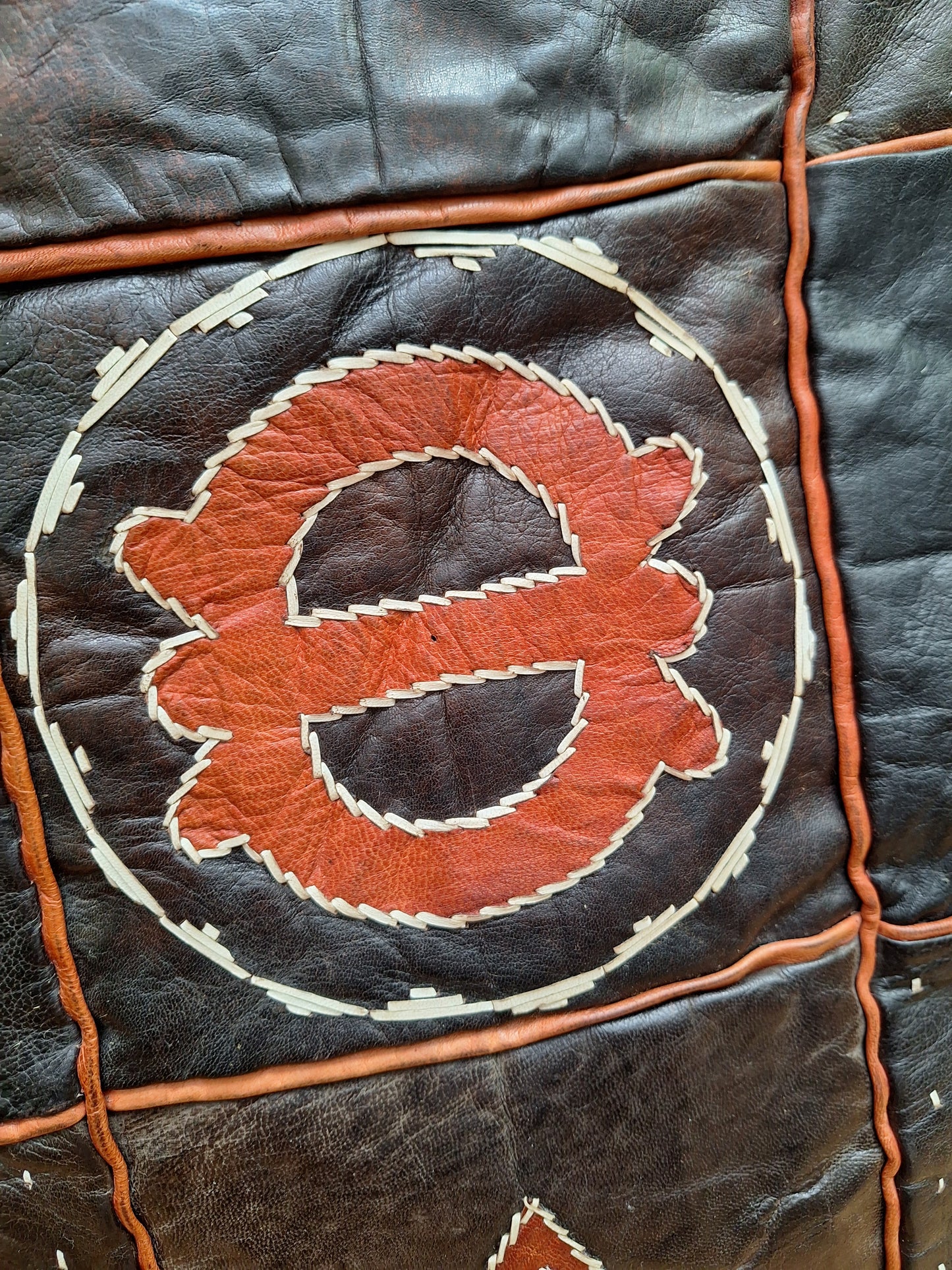Vintage Boho Leather Pouffe