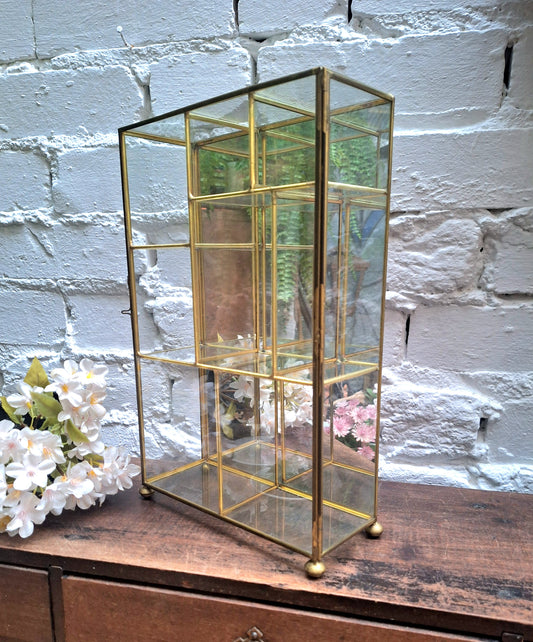 Vintage Brass and Glass Trinket Display Case **DAMAGED**