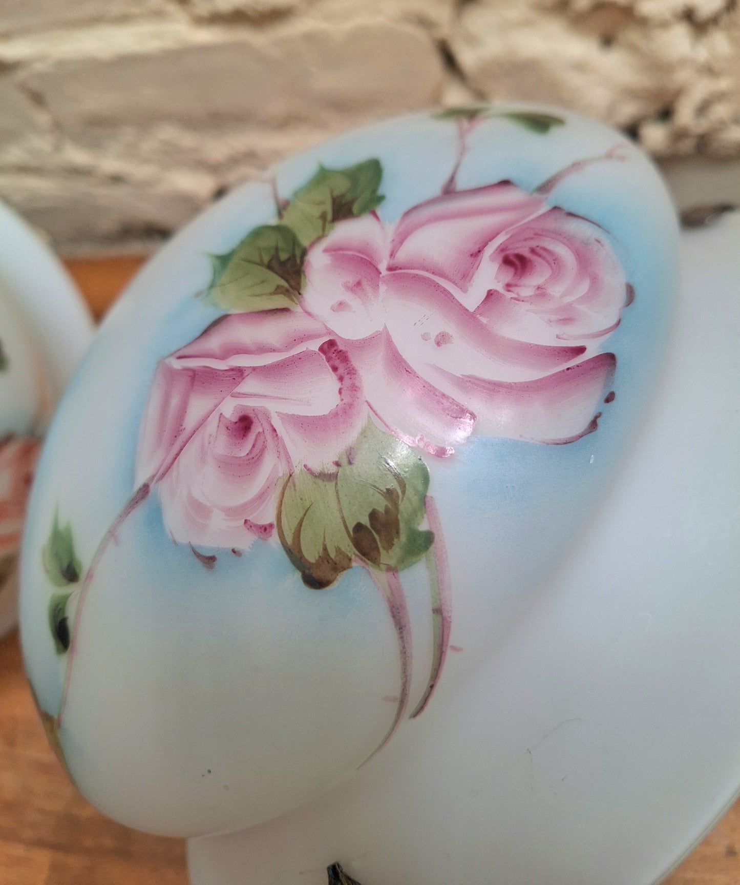 A Pair of Antique Painted Milk Glass Plaffoniers.
