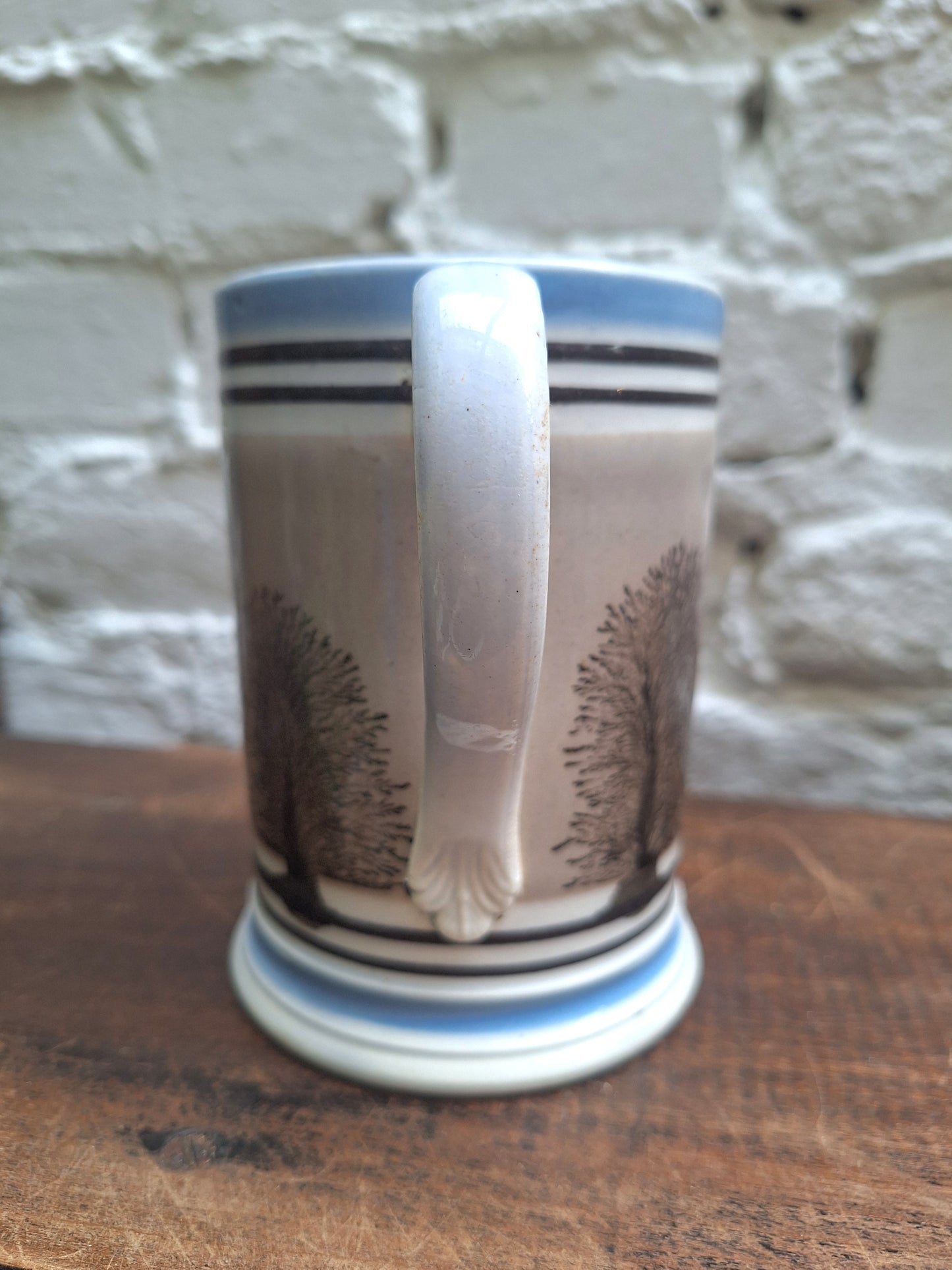Antique 19th Century 1 Pint Mochaware Imperial  Tankard/Mug Tree Pattern.