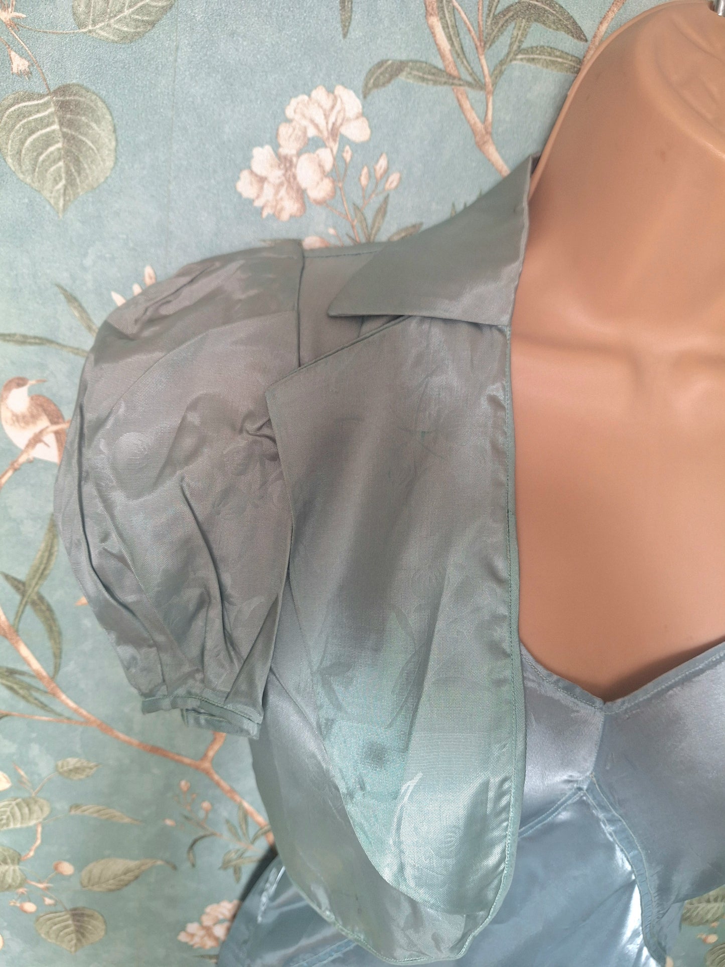 1930s Duck Egg Blue Silk Slip Dress and Jacket.