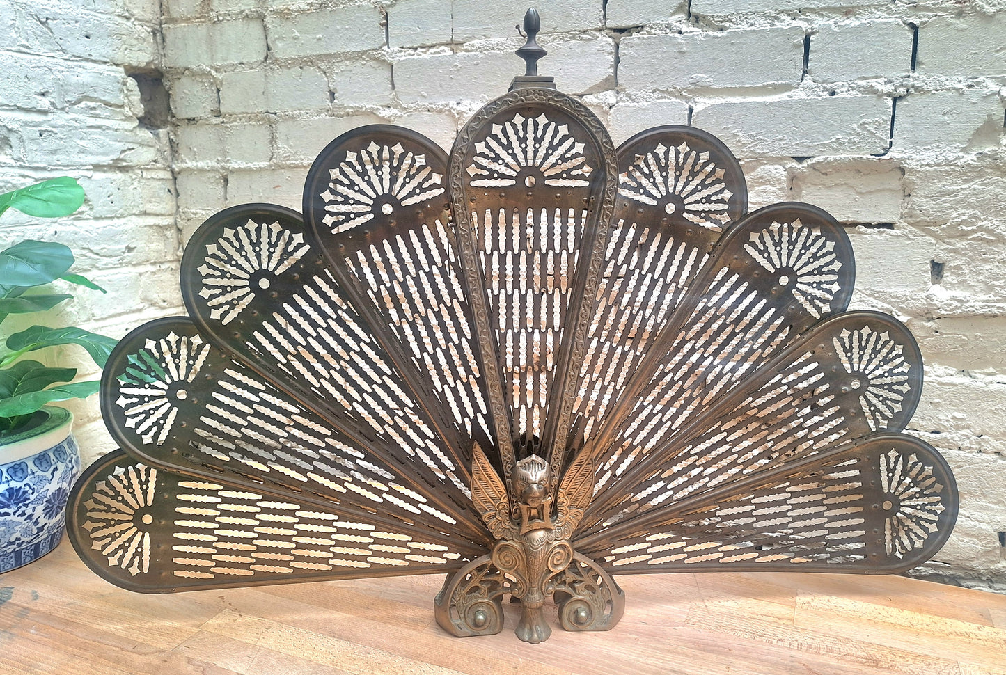 Vintage Brass Peacock Fire Screen