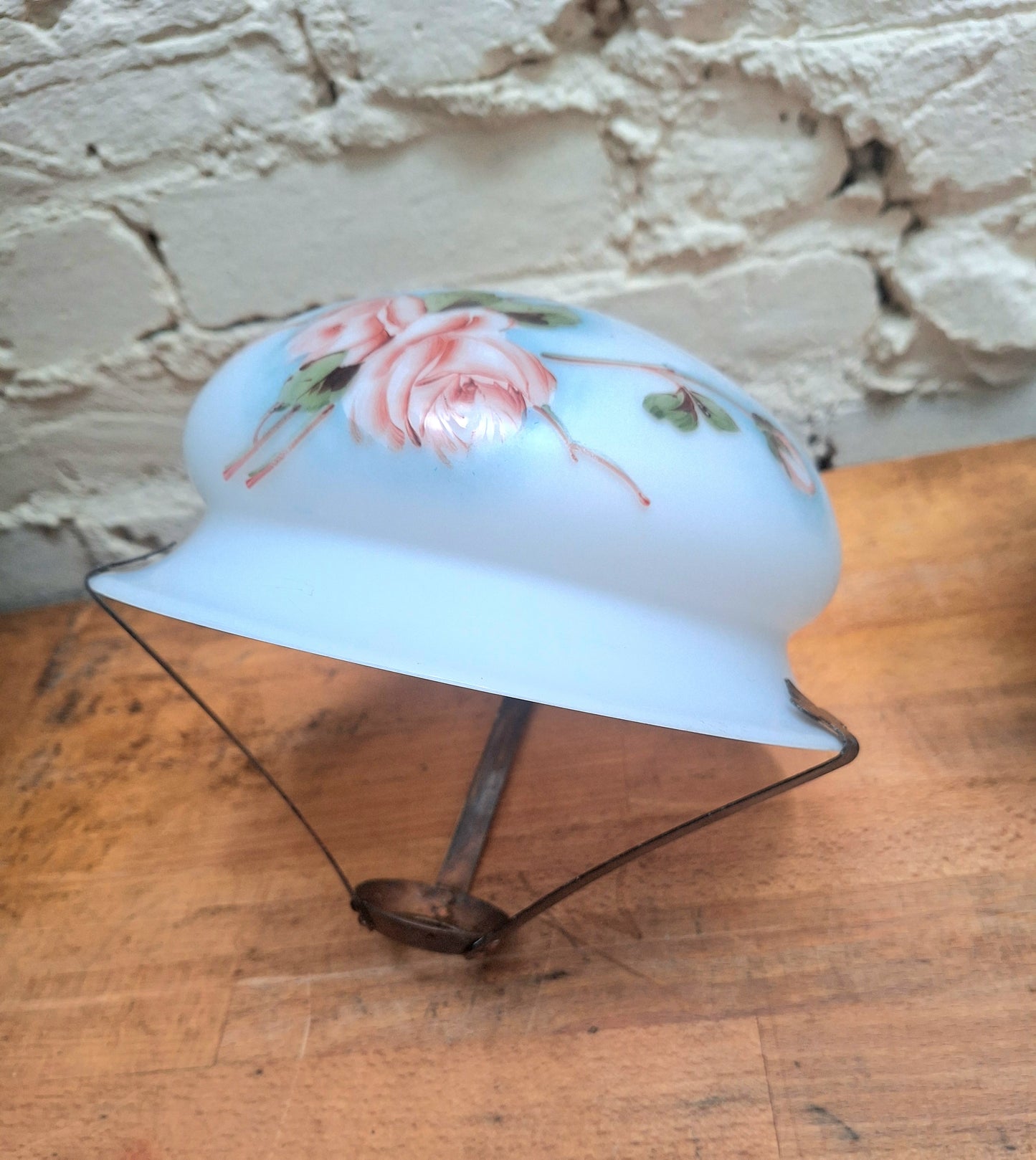 A Pair of Antique Painted Milk Glass Plaffoniers.