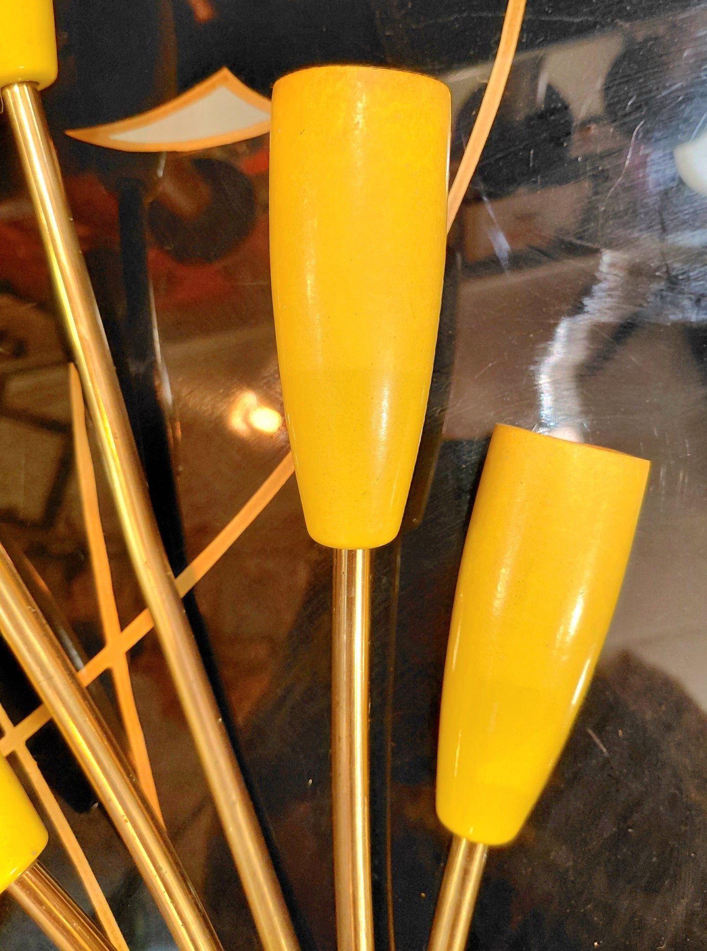 A Pair of Original 1950s Tulip Wall Lights Yellow and Brass