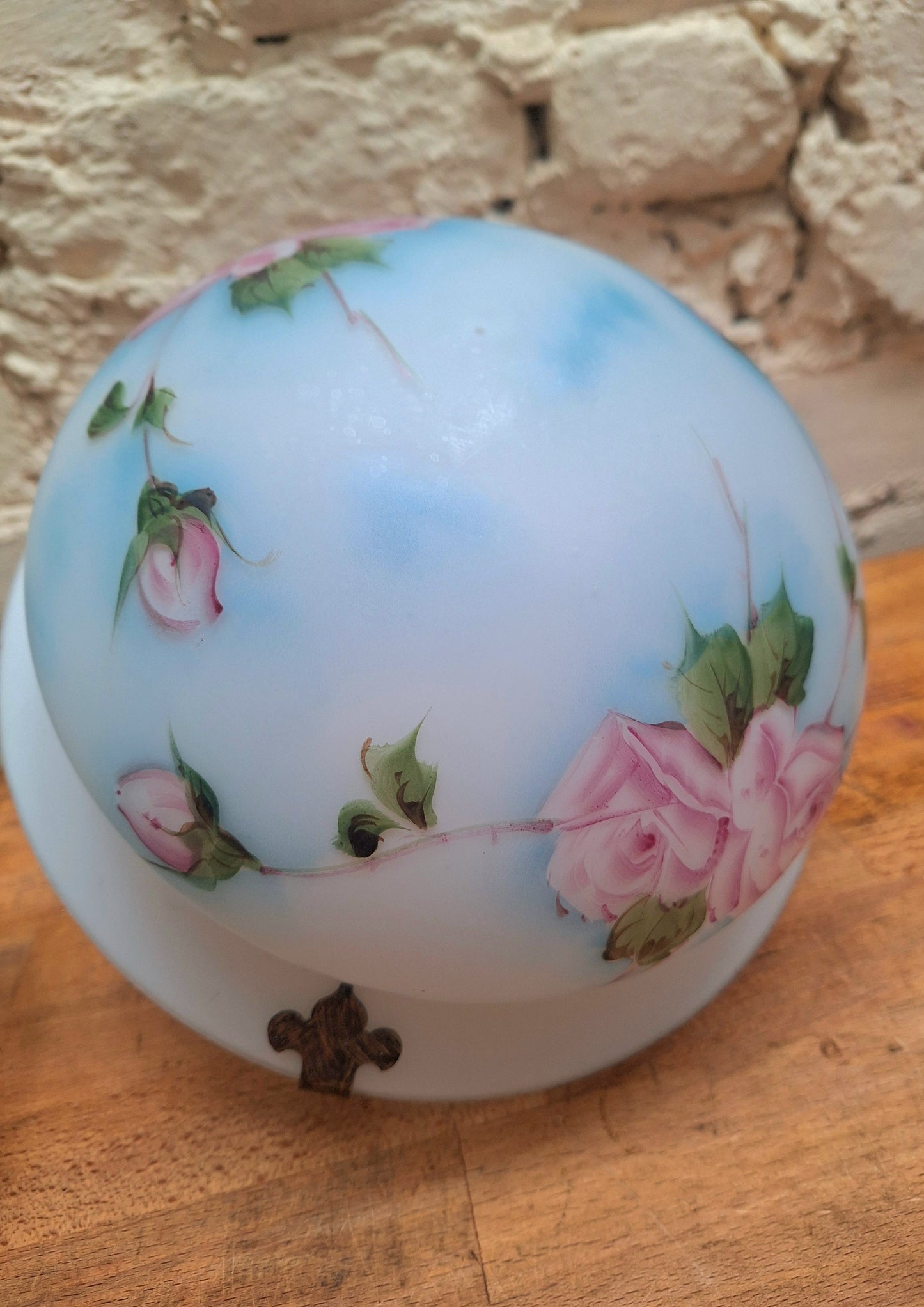 A Pair of Antique Painted Milk Glass Plaffoniers.