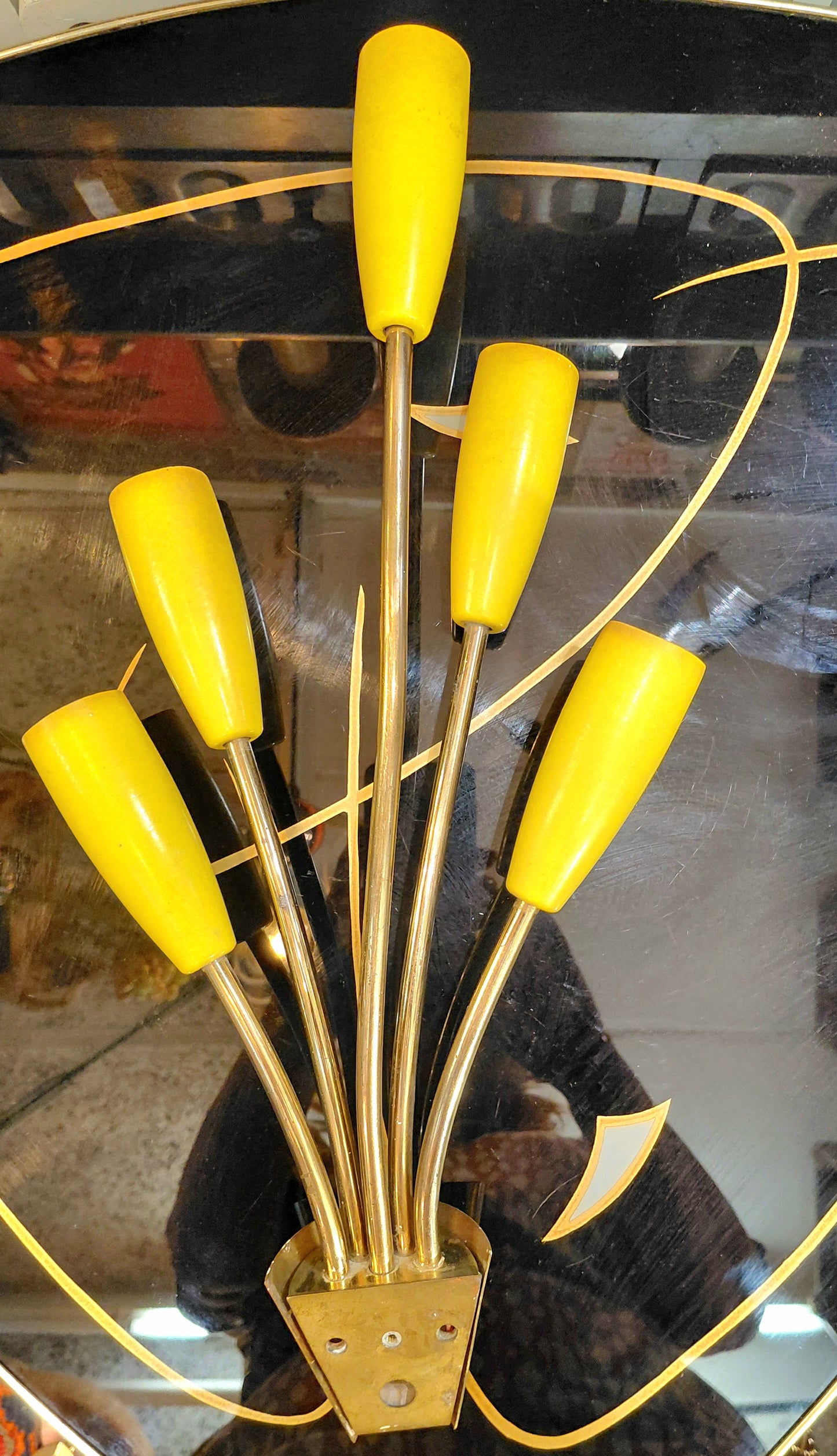 A Pair of Original 1950s Tulip Wall Lights Yellow and Brass