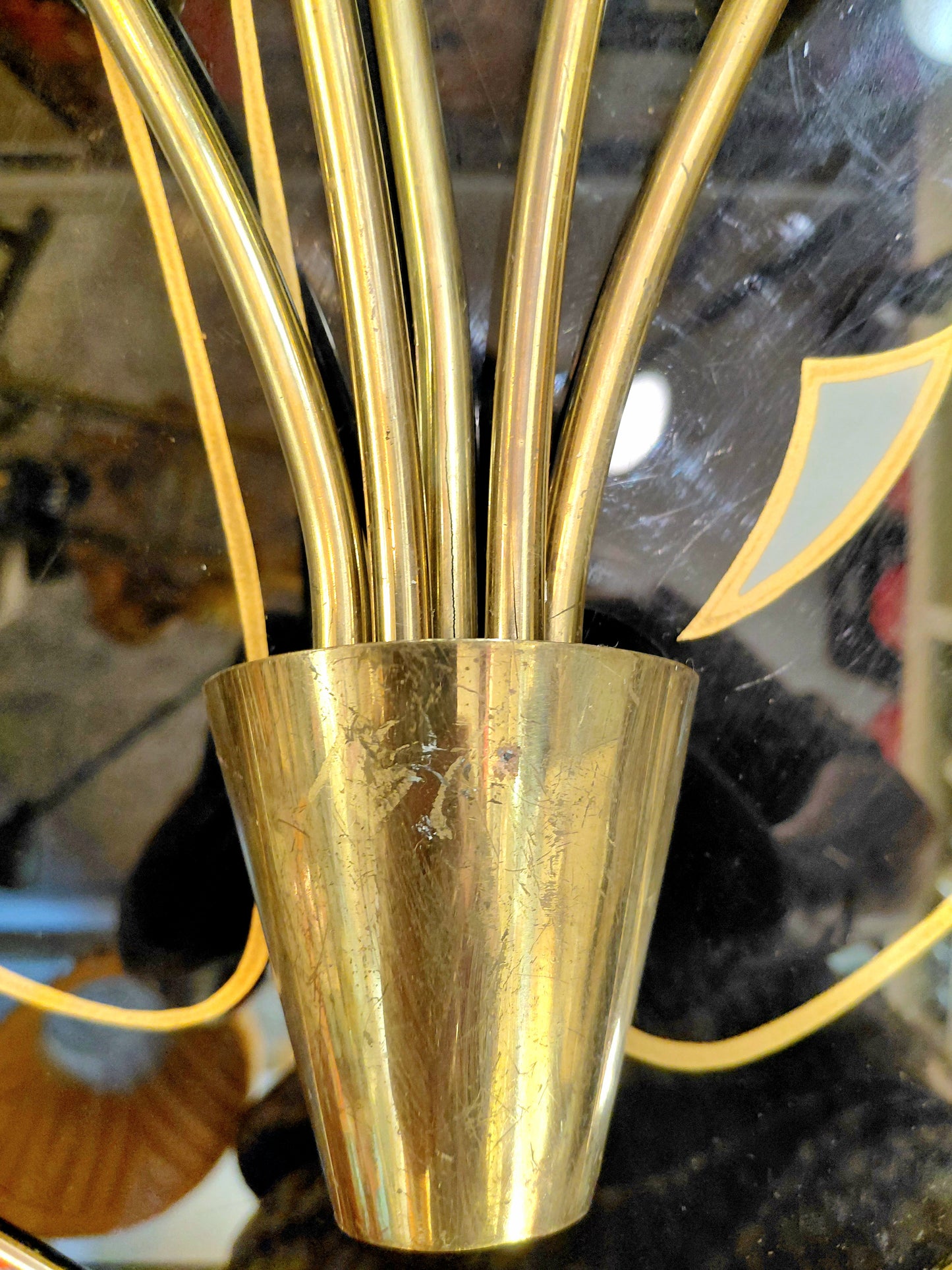 A Pair of Original 1950s Tulip Wall Lights Yellow and Brass