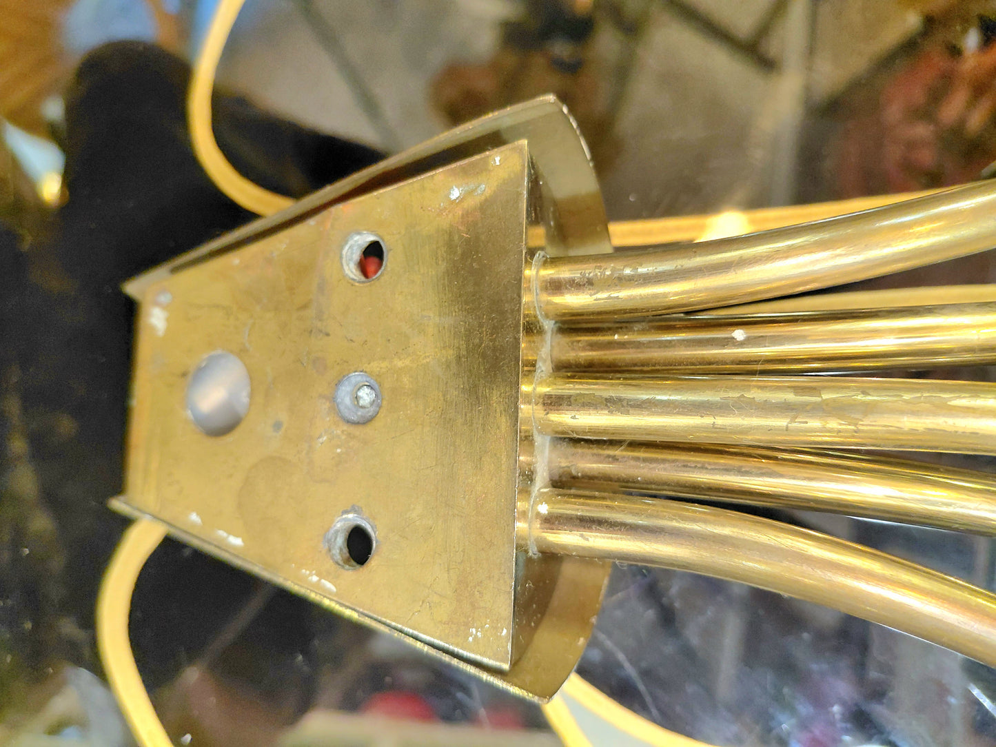 A Pair of Original 1950s Tulip Wall Lights Yellow and Brass