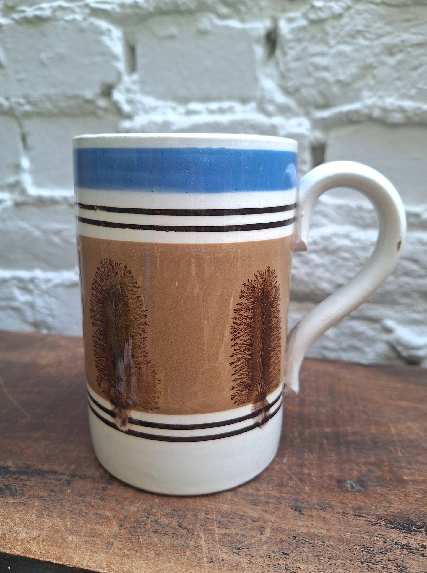 Antique 19th Century  Mochaware Tankard/Mug Tree Design