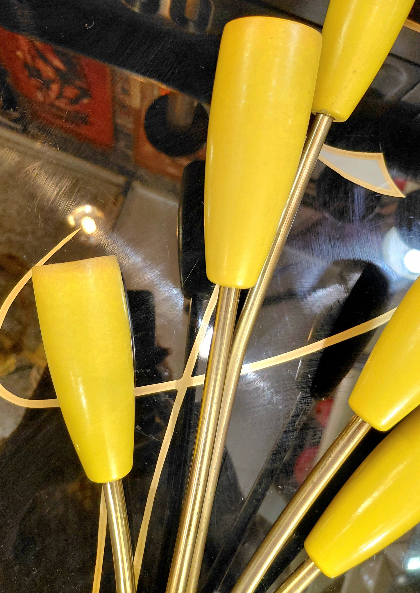 A Pair of Original 1950s Tulip Wall Lights Yellow and Brass