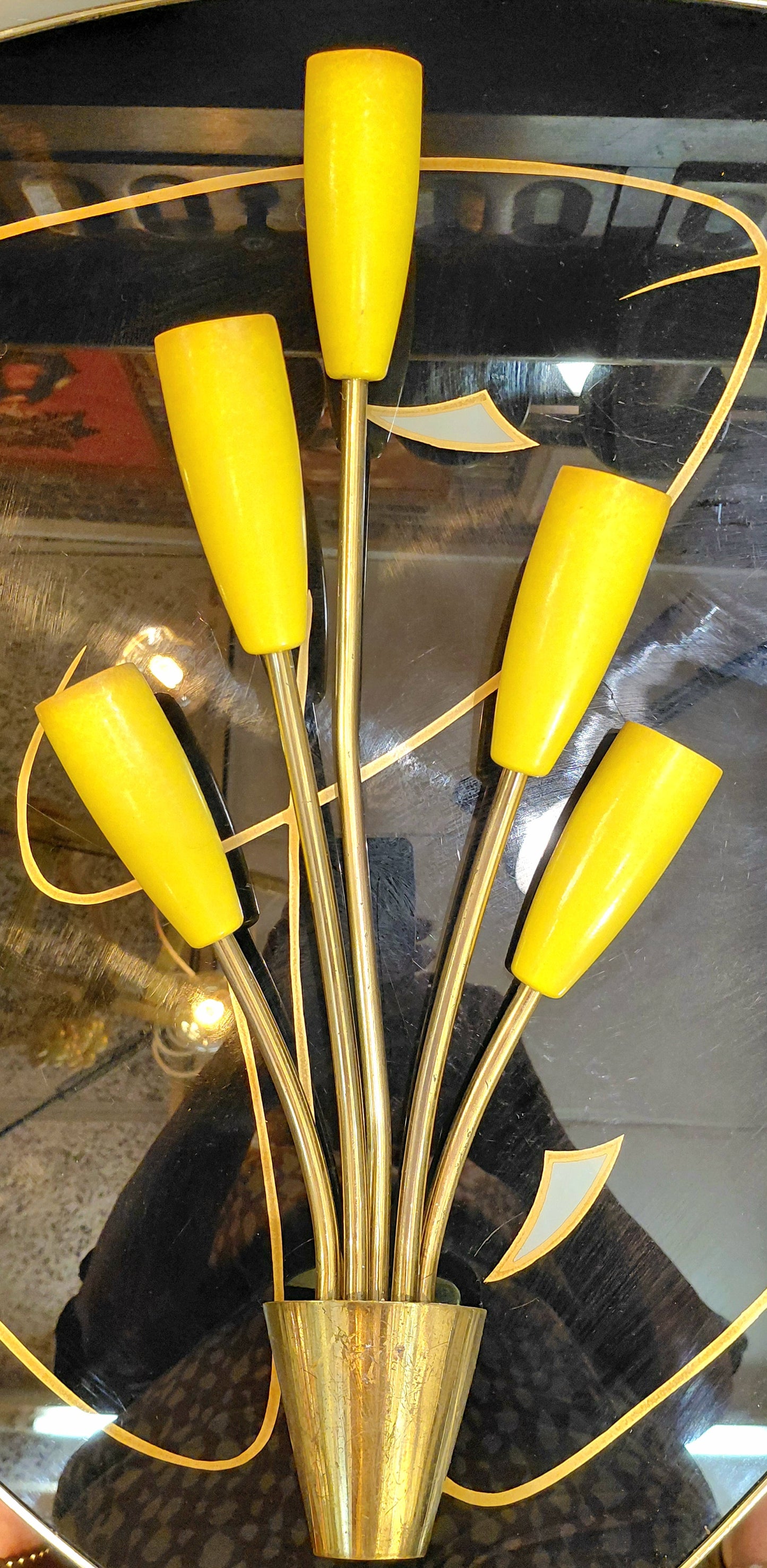 A Pair of Original 1950s Tulip Wall Lights Yellow and Brass