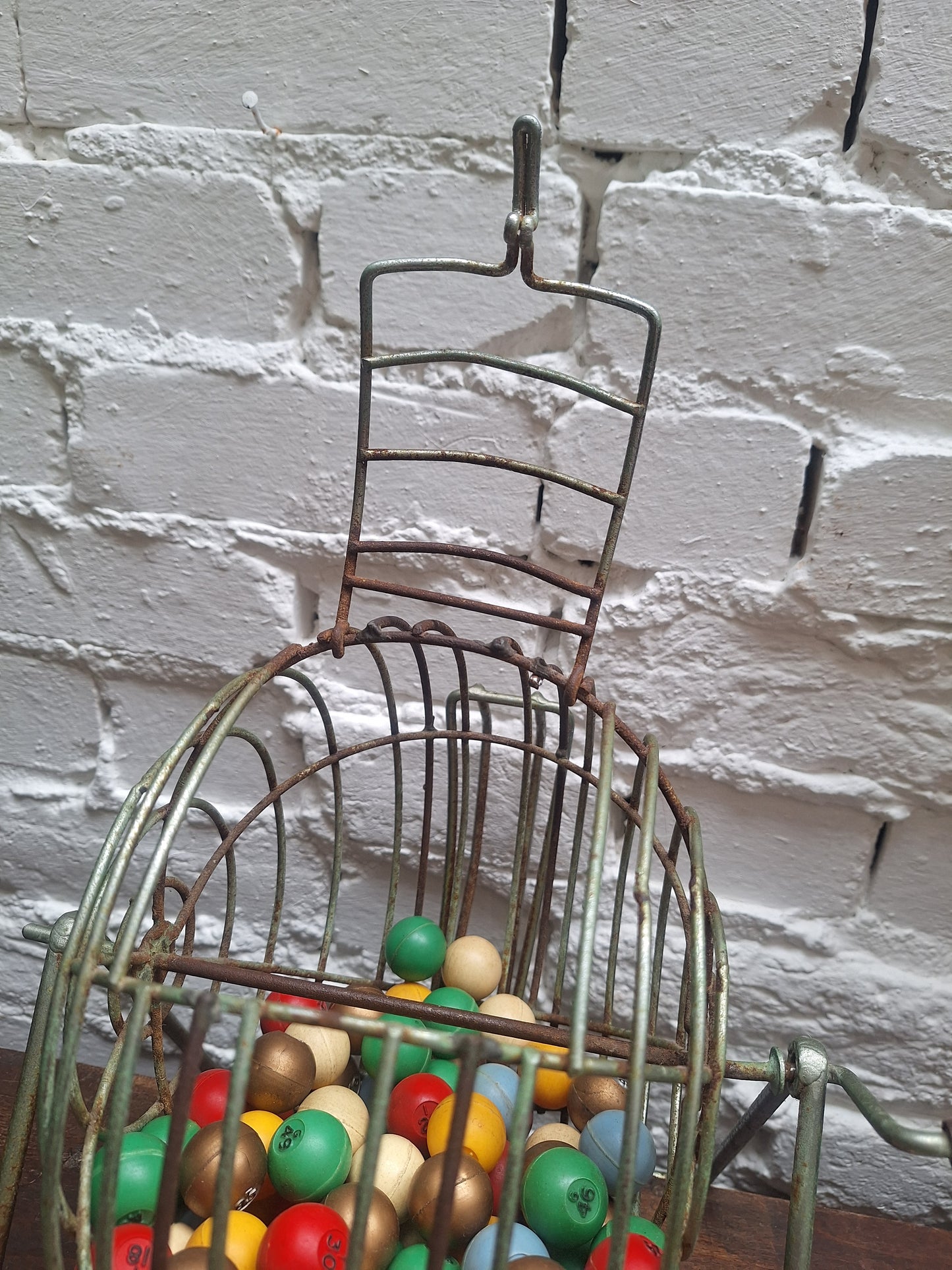 Vintage Metal Bingo Cage, Balls and Cards.