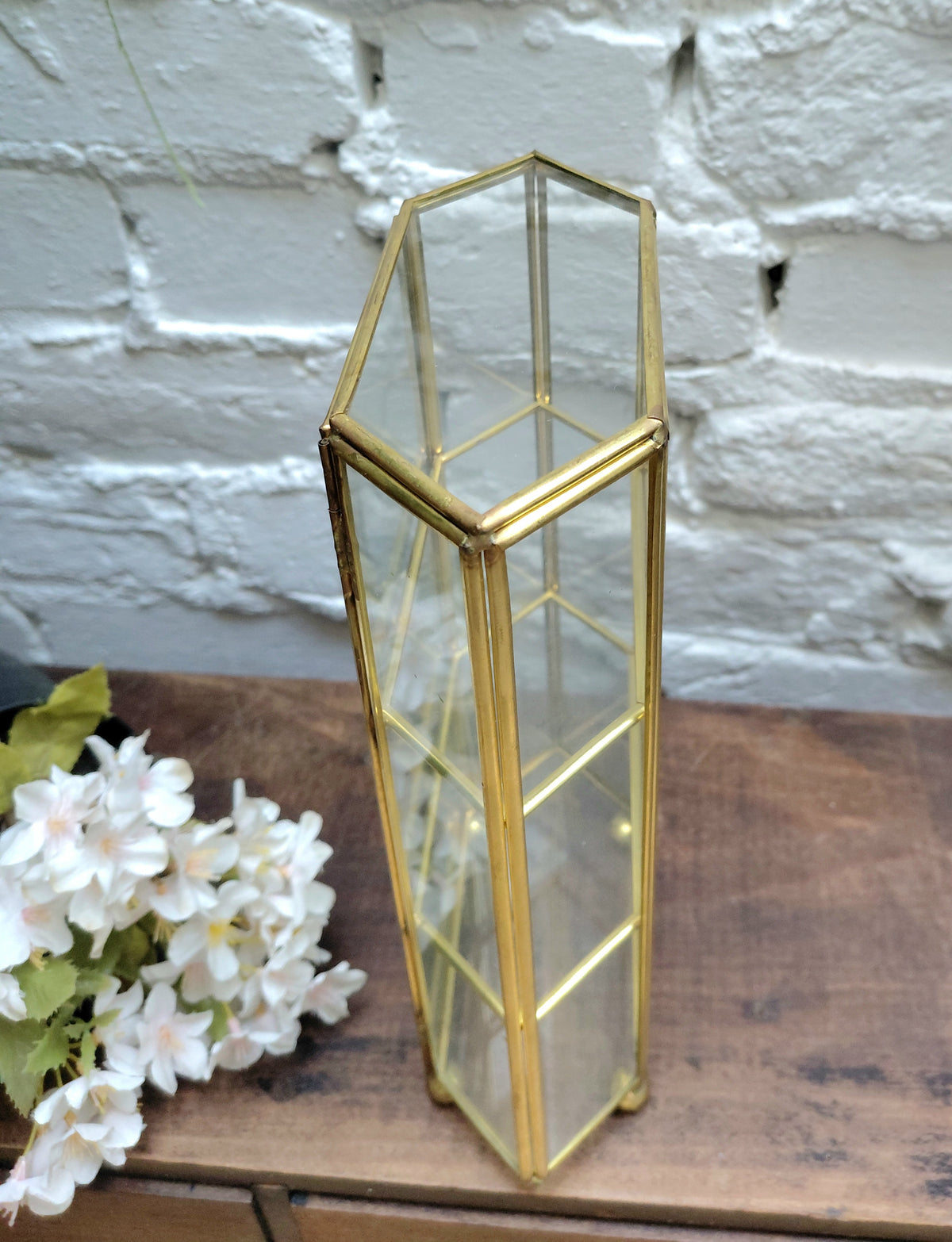 Vintage Brass and Glass Trinket Display Case