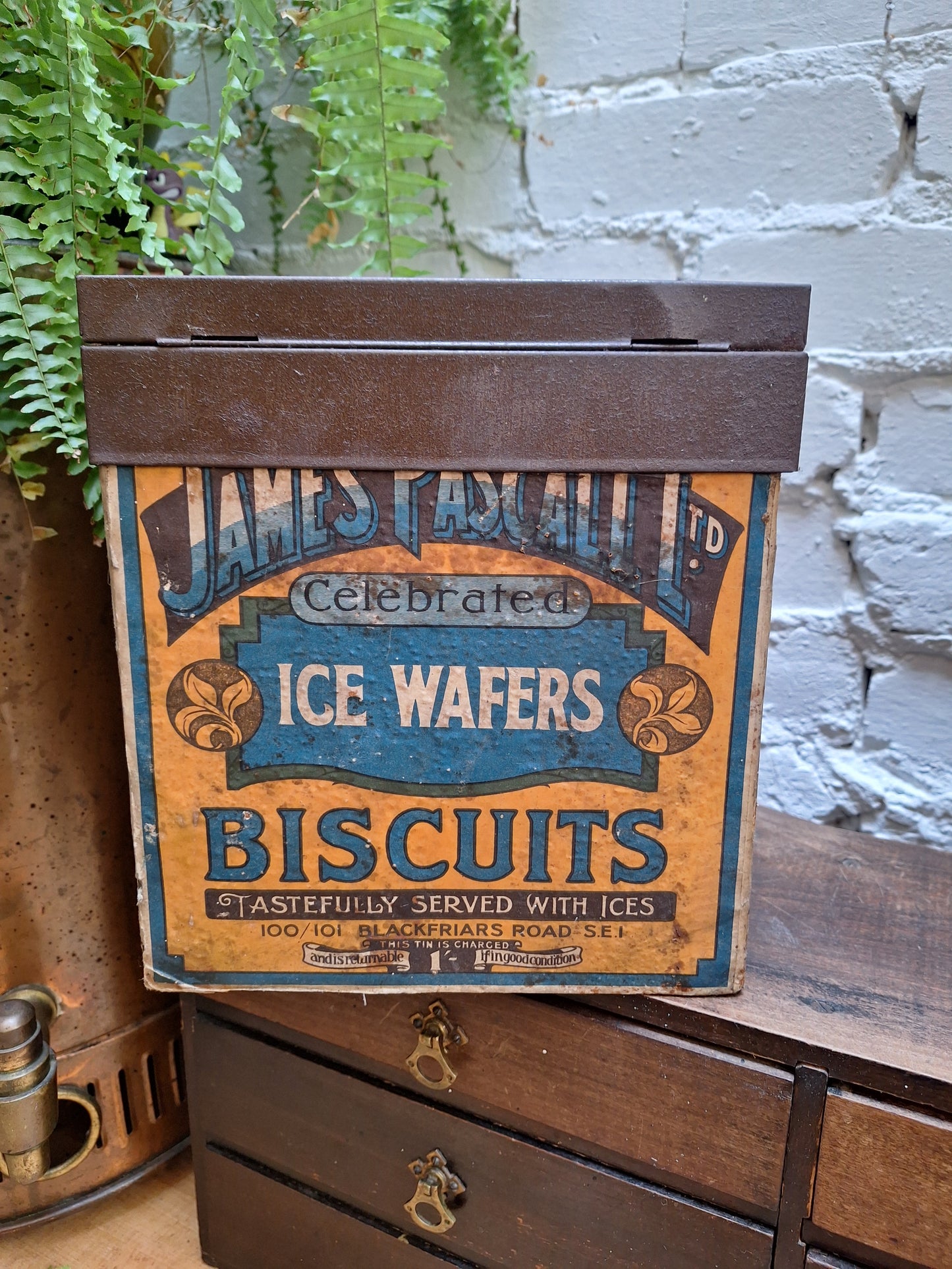 Vintage James Pascall Ltd. Ice Wafer Biscuits Shop Display Tin.