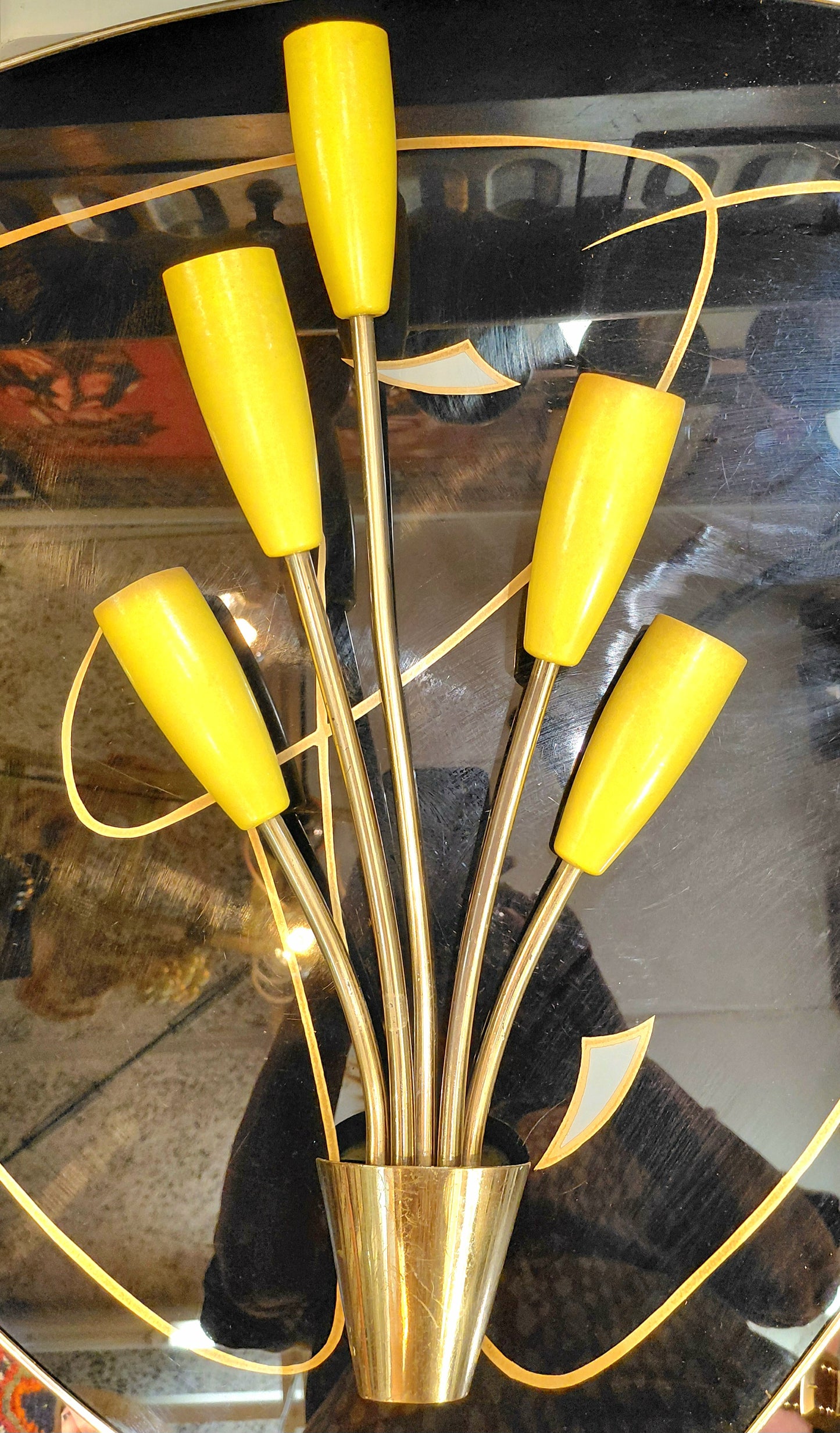 A Pair of Original 1950s Tulip Wall Lights Yellow and Brass