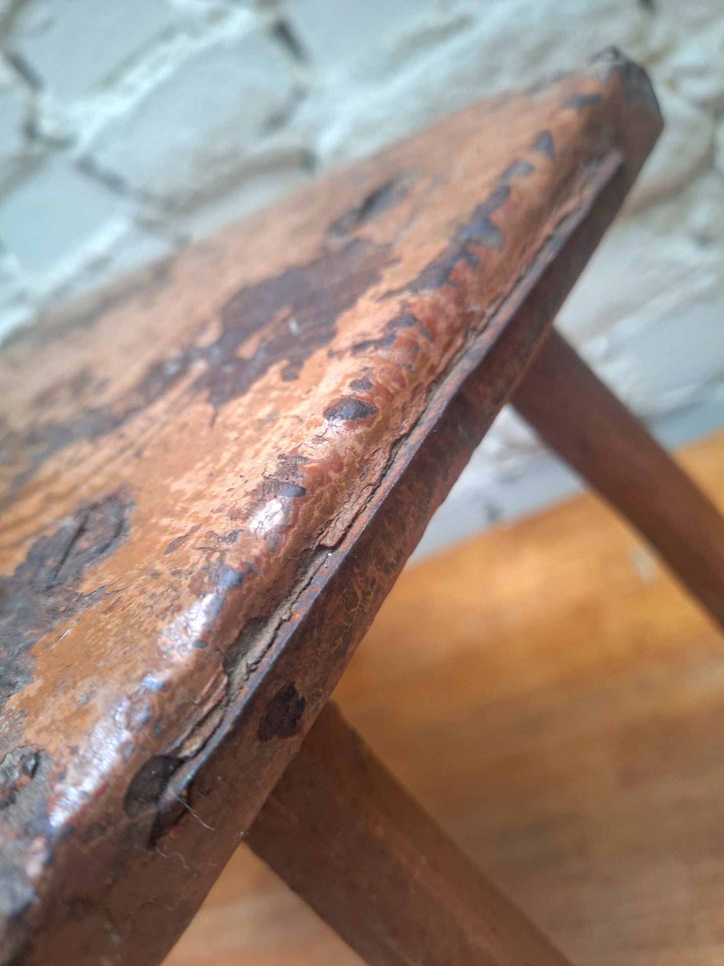 Antique Stick Leg Stool With Carved 'Witch Marks'