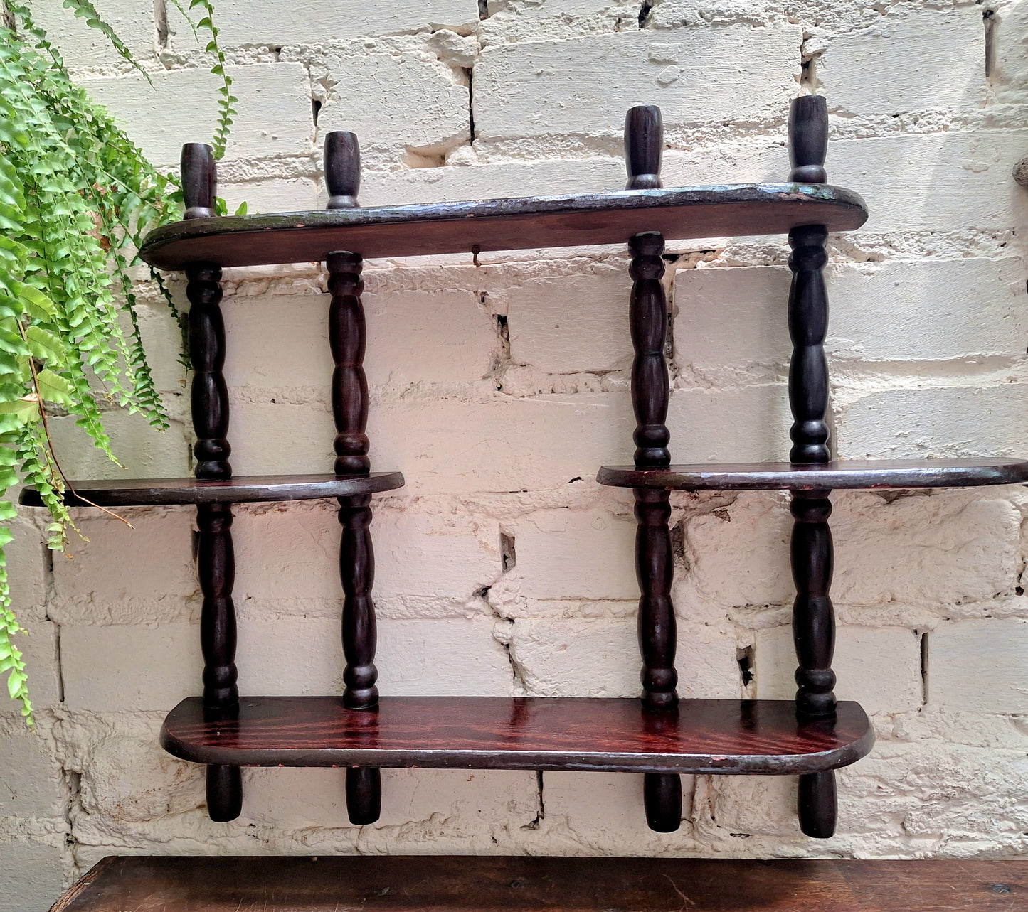 Vintage Dark Wood Wall Display Shelf.