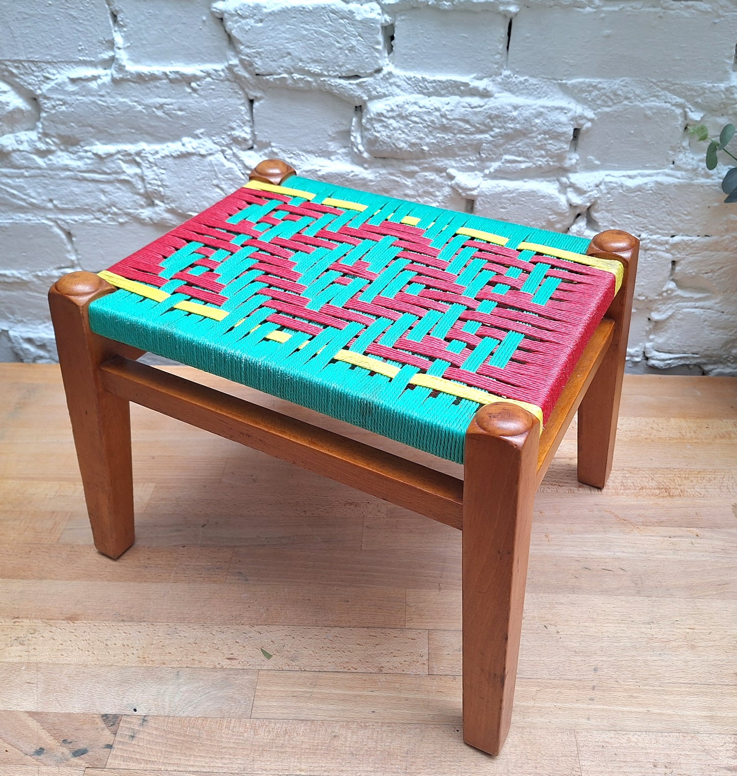 Funky Multicoloured Mid Century woven footstool.