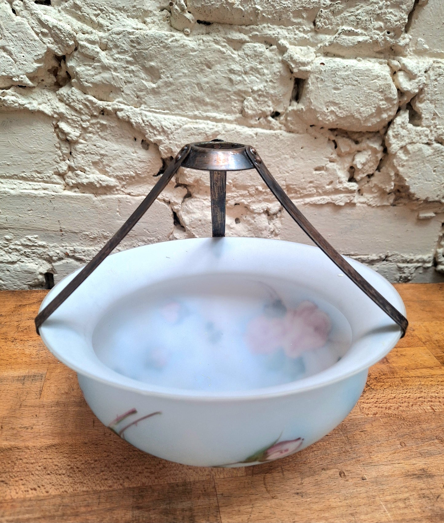 A Pair of Antique Painted Milk Glass Plaffoniers.