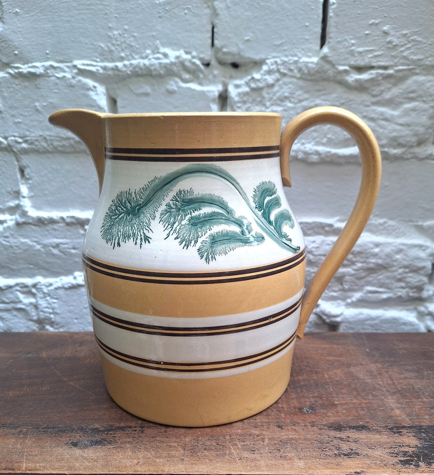 Antique 19th Century Mochaware Large Jug Leaf/Tree Pattern