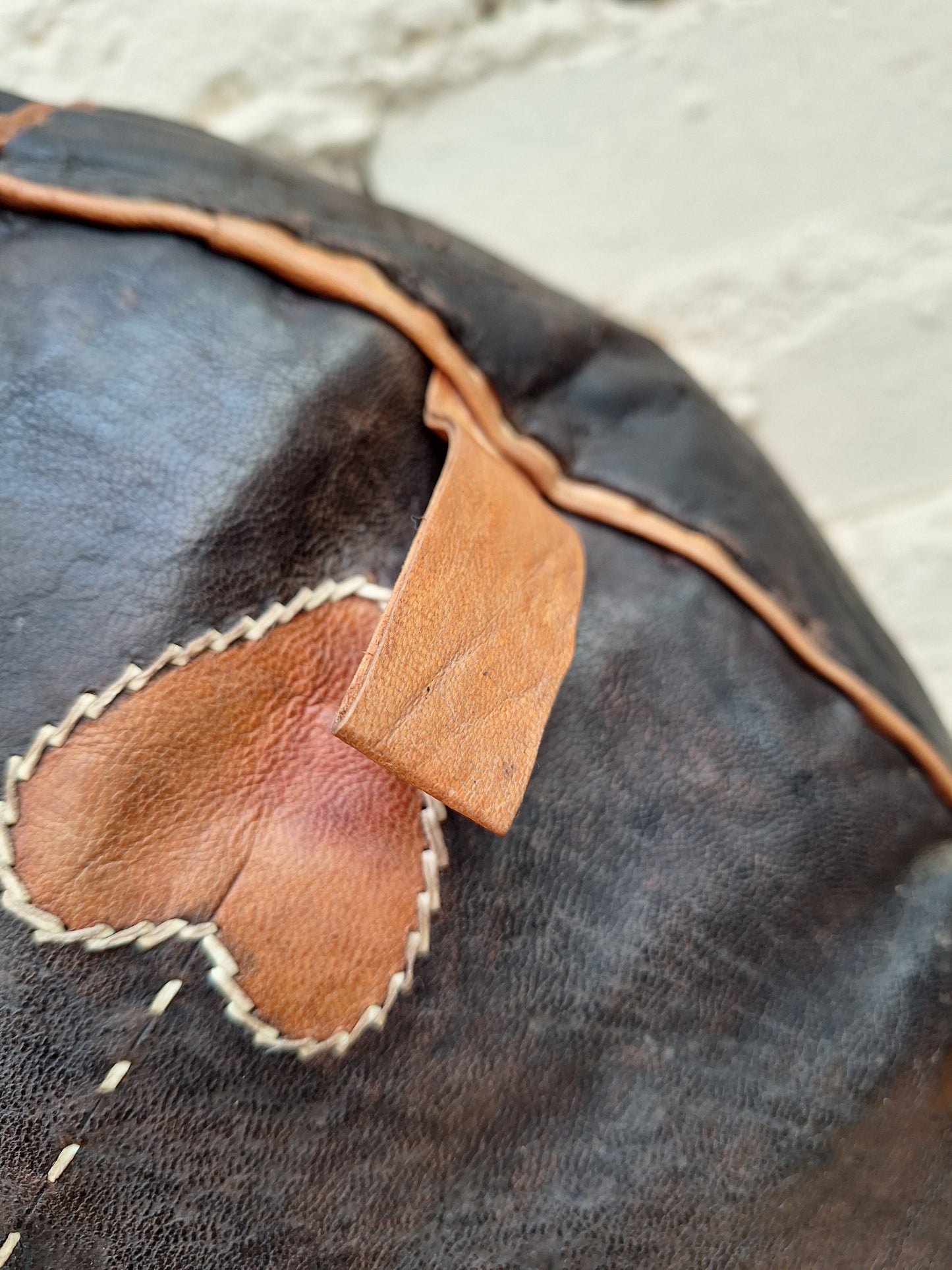 Vintage Boho Leather Pouffe