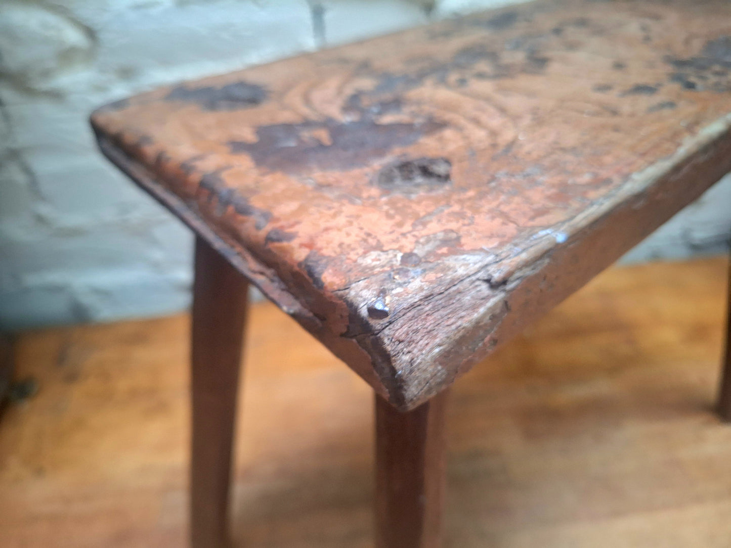 Antique Stick Leg Stool With Carved 'Witch Marks'